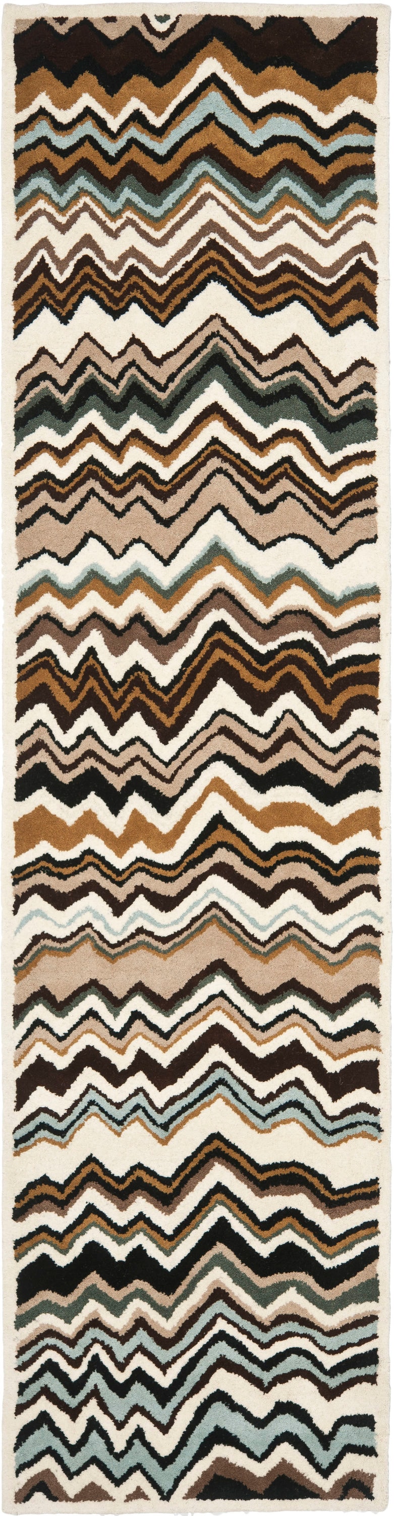 Safavieh WYD317A-29 Wyndham Dunham 2 x 9 (ft) Tufted Wool Brown/Multi Rectangular Indoor Chevron Industrial Runner rug