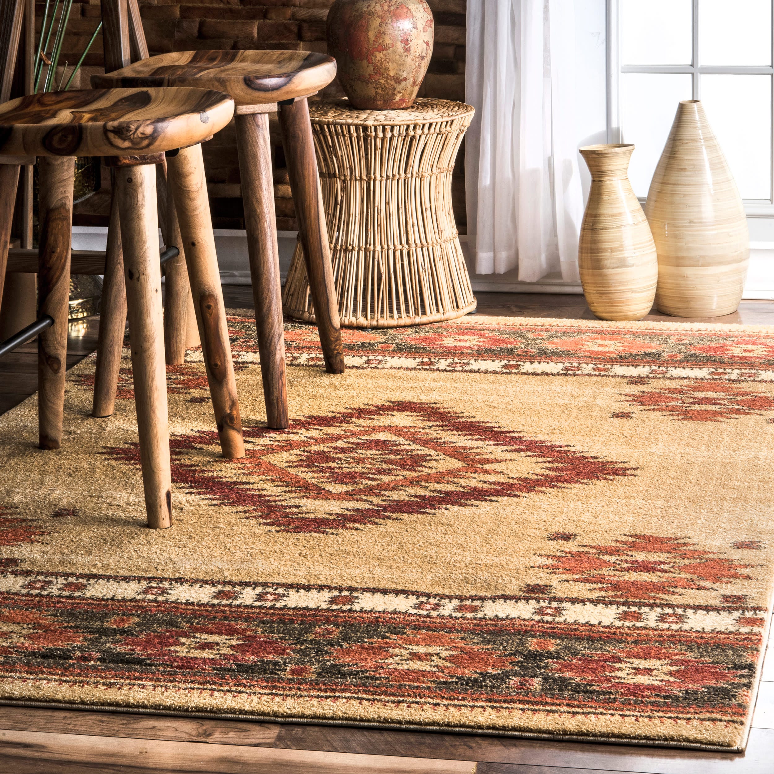 nuLOOM RZIN09A-8010 8 x 10 (ft) Loomed Polypropylene Beige Rectangular Indoor Geometric Southwestern Area rug