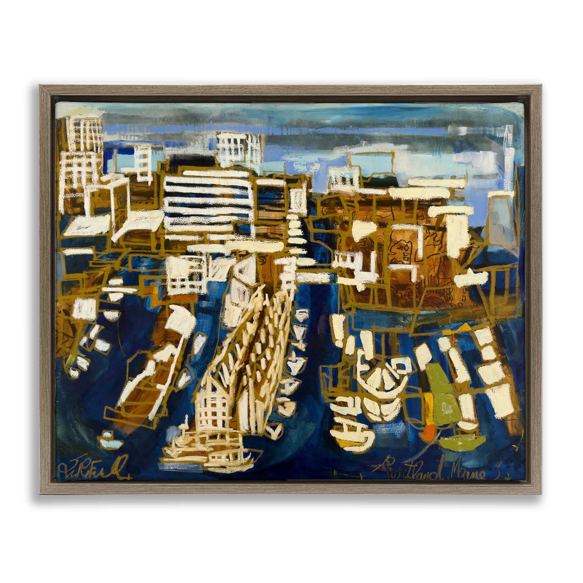 Stupell Industries BS-360-FFE-16X20 Bold Abstract Cityscape Brown Framed Floater Canvas Wall Art By Erin McGee Ferrell 21 x 17