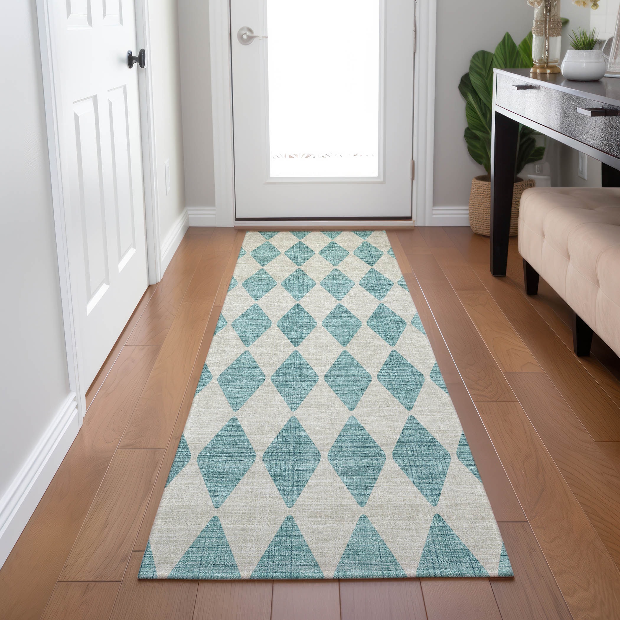 Addison Rugs ACN578TE2X8 Chantille ACN578TE 2 x 7 (ft) Polyester Teal Rectangular Indoor/Outdoor Geometric Machine washable Area rug