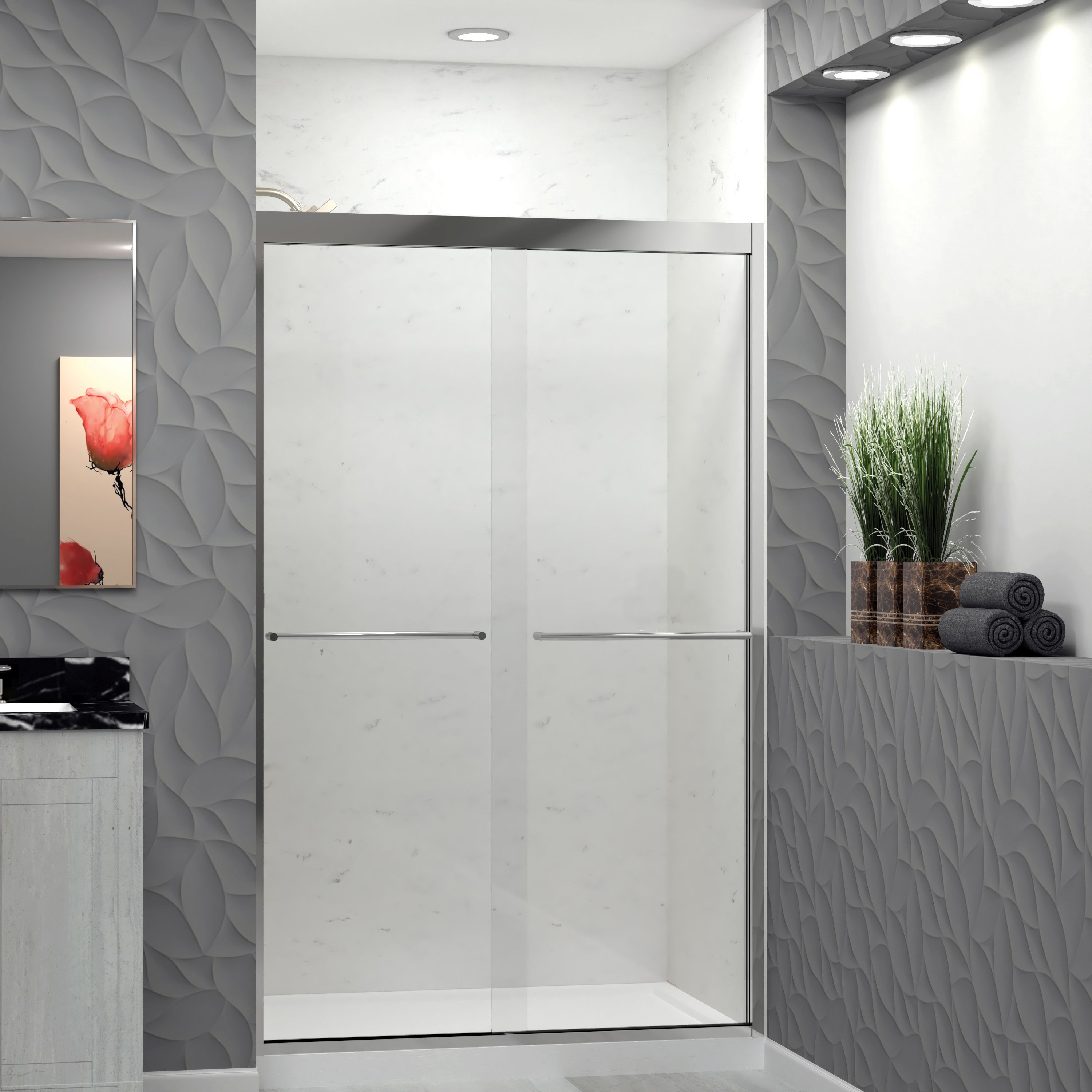 Transolid FBPT487608C-T-PC Frederick Polished Chrome 20-in to 21-1/4-in x 76-in Semi-frameless Sliding Soft Close Shower Door