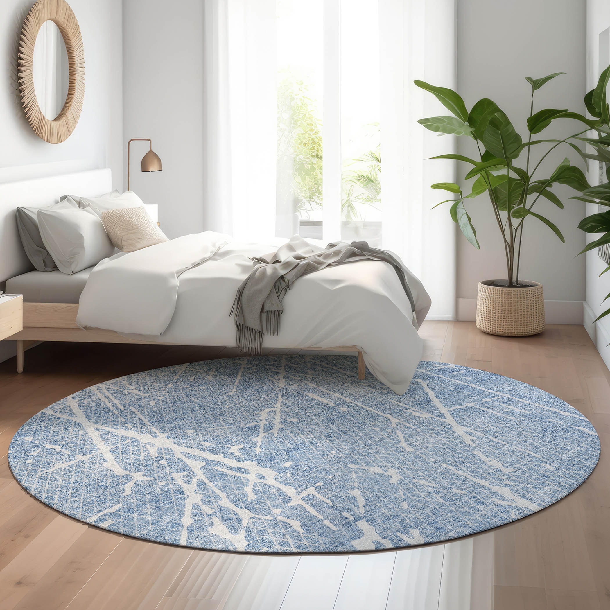 Addison Rugs AMF628BU8RO Mayfield AMF628BU 8 x 8 (ft) Loomed Polyester Blue Round Indoor Geometric Machine washable Area rug