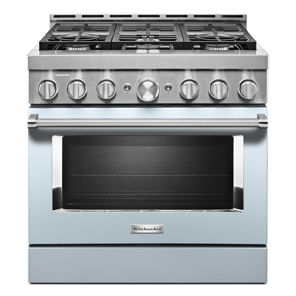KitchenAid SMART Capable 36-in 6 Burners 5.1-cu ft Self-cleaning Convection Oven Freestanding Smart Natural Gas Range (Misty Blue) in the Single Oven Gas Ranges at Lowes.com