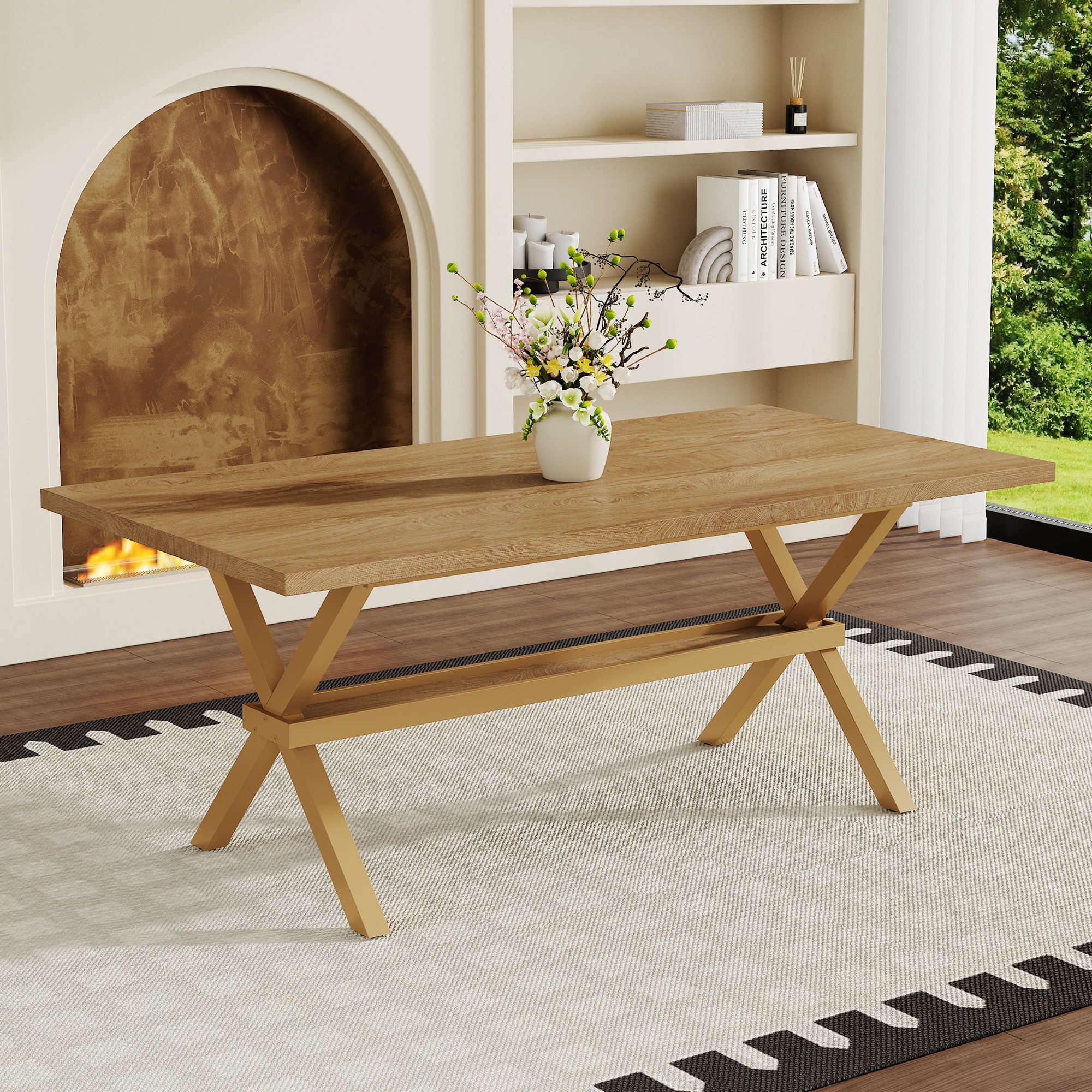 Clihome Modern Dining Table Brown Casual MDF Dining Table, with Brown Finish and Wood 71-in L x 30-in H