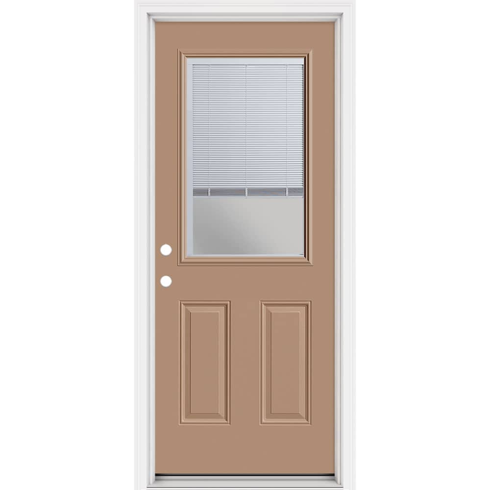 Masonite 321484 Steel Doors Series 32-in x 80-in x 4-9/16-in Steel Half lite Right-hand inswing Warm Wheat Painted Prehung Front Door with Brickmould Insulating core