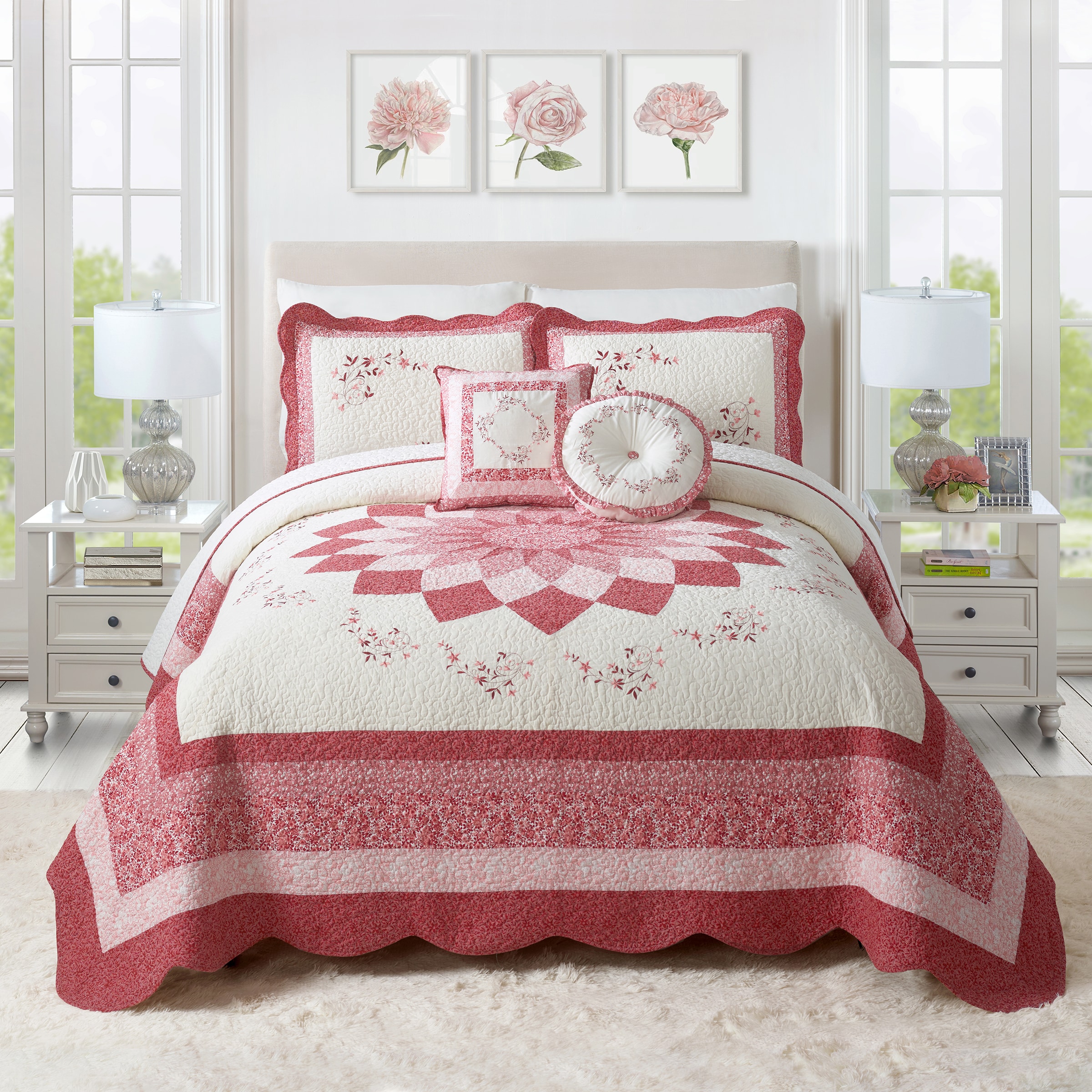 Modern Heirloom Caroline Bedspreads Red Floral King Bedspread Cotton ...