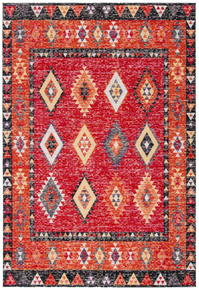 Safavieh MTG201Q-5 Montage 5 x 8 (ft) Loomed Polypropylene Red/Black Rectangular Indoor/Outdoor Distressed/Overdyed Southwestern Area rug