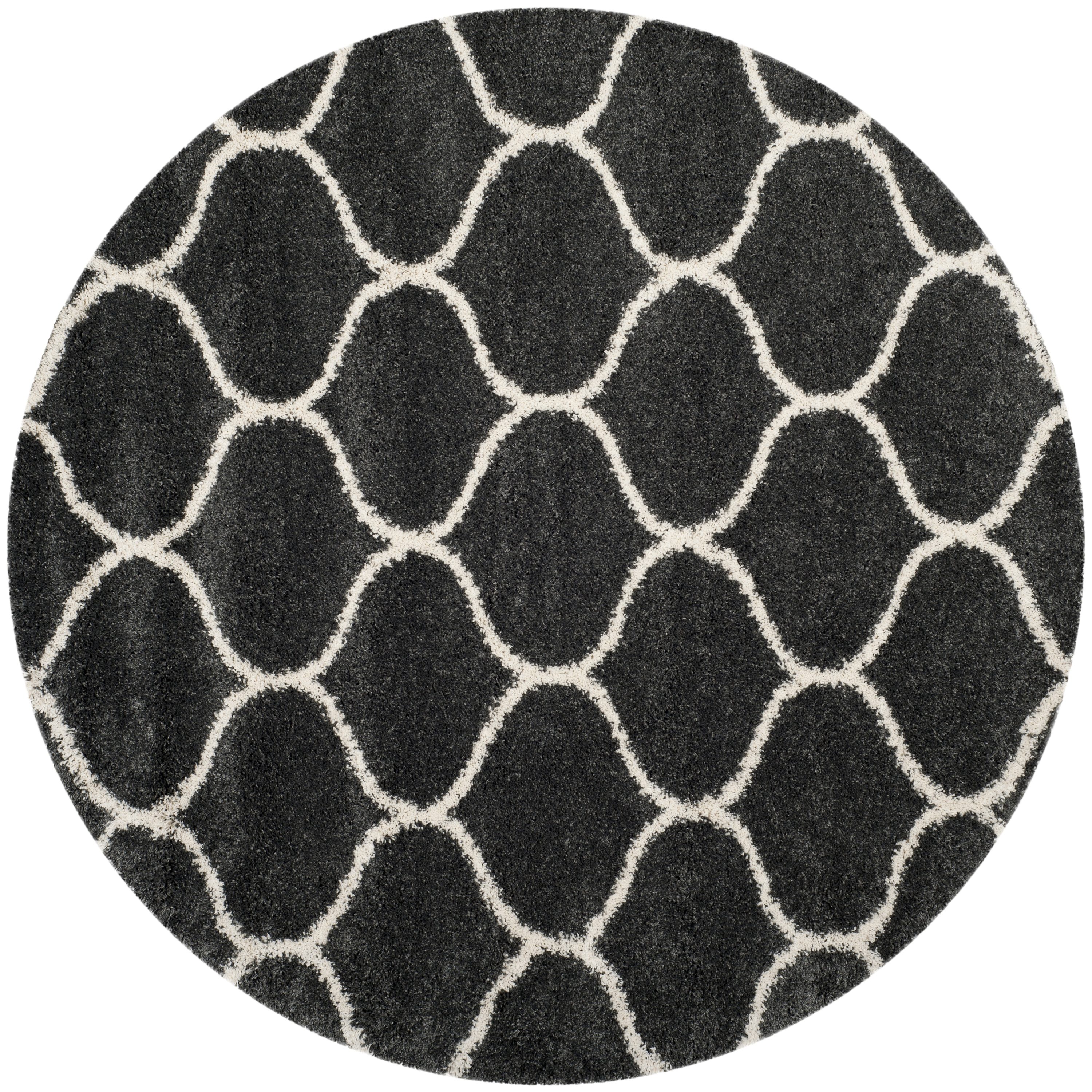 Safavieh SGH280G-7R Hudson Hathaway Shag 7 x 7 (ft) Loomed Polypropylene Dark Gray/Ivory Round Indoor Trellis Area rug