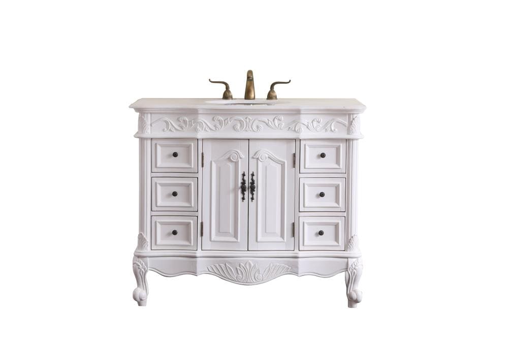 Elegant Decor FI116442AW First Impressions 42-in White Undermount Single sink Bathroom Vanity with White With Occasional Coffee Color Vein Marble Top