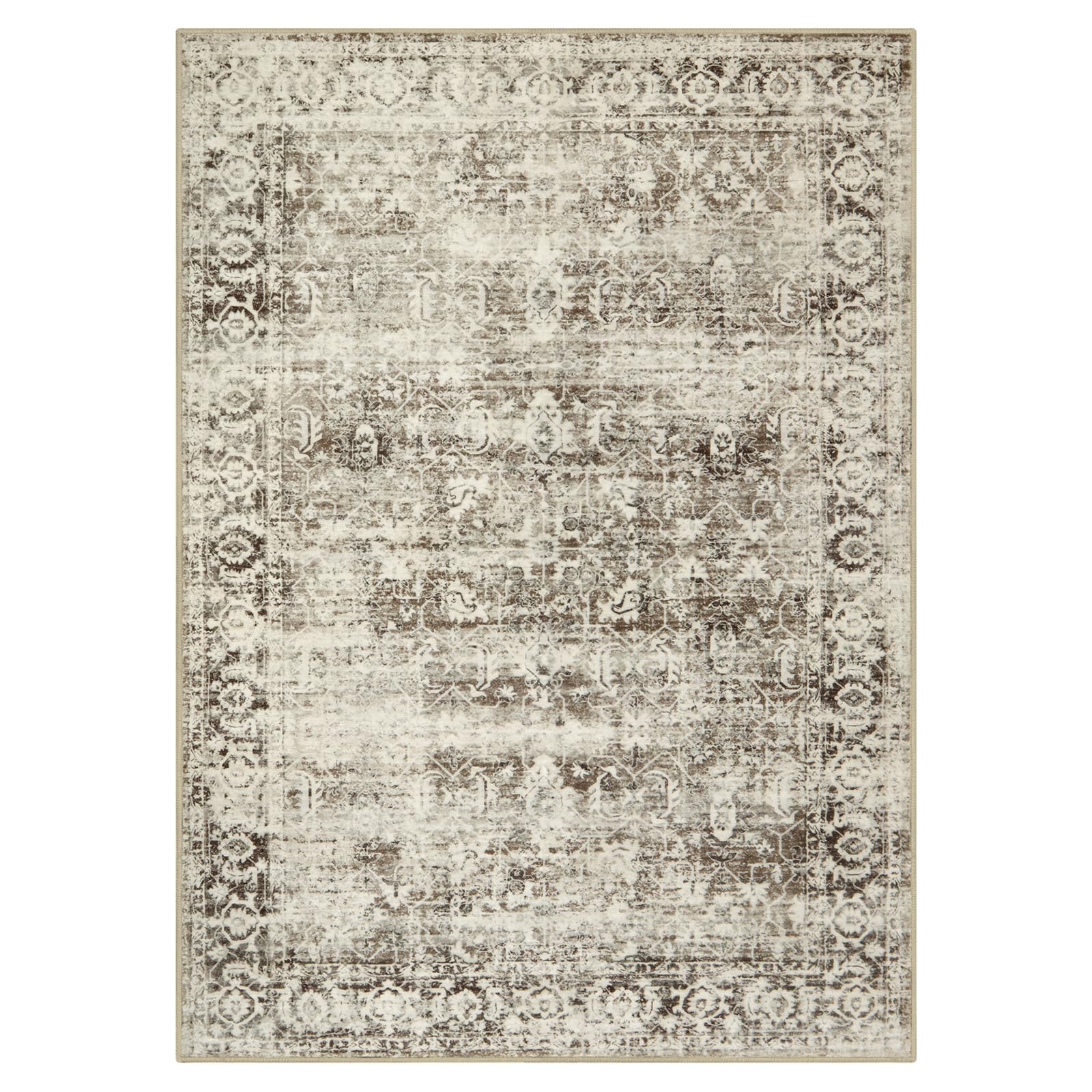 Lahome AR-ZZR-006-BR1 4 x 6 (ft) Brown Vintage Flow Pearl Velvet Rectangular Indoor Area Rug