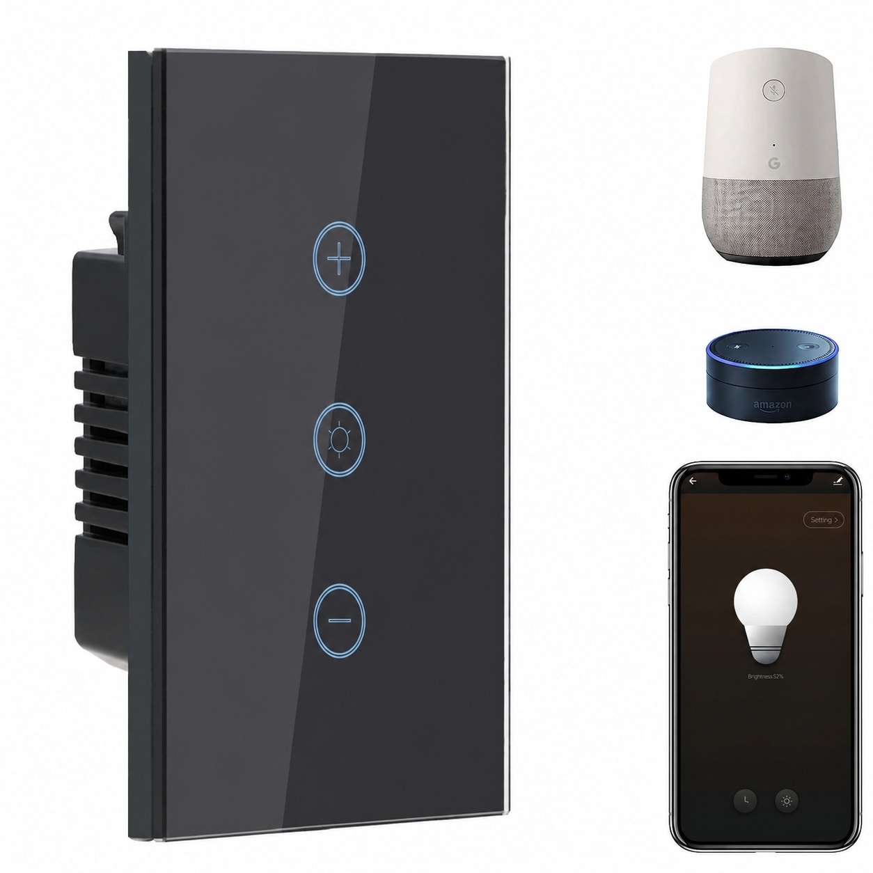 AKSCYZM  Smart Dimmer Light Switch WiFi Single Pole Touch Control Works with Alexa Google Home Neutral Wire Required Remote App Control Black