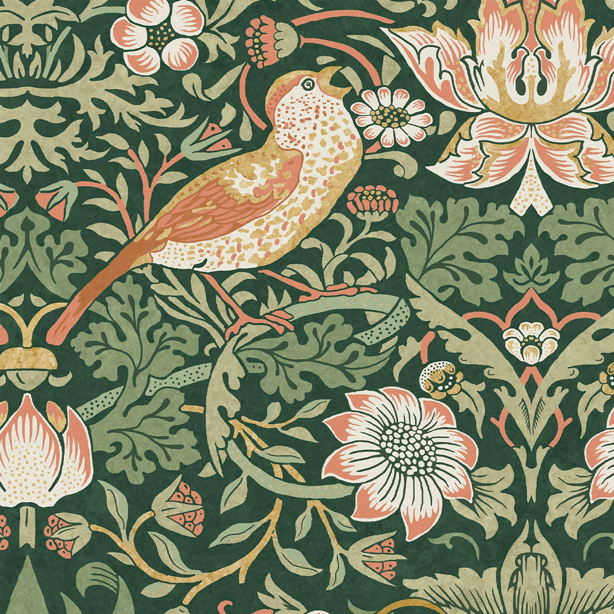 William Morris Green Floral Vinyl Wallpaper Double Roll