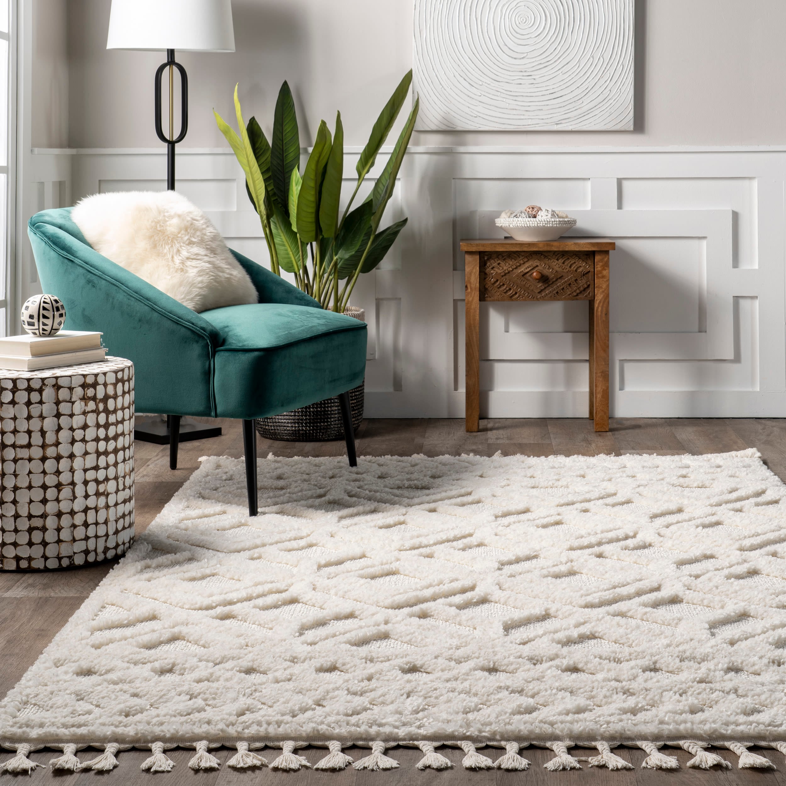 Cream Braided Synthetic Rectangular Area Rug 4' x 6'