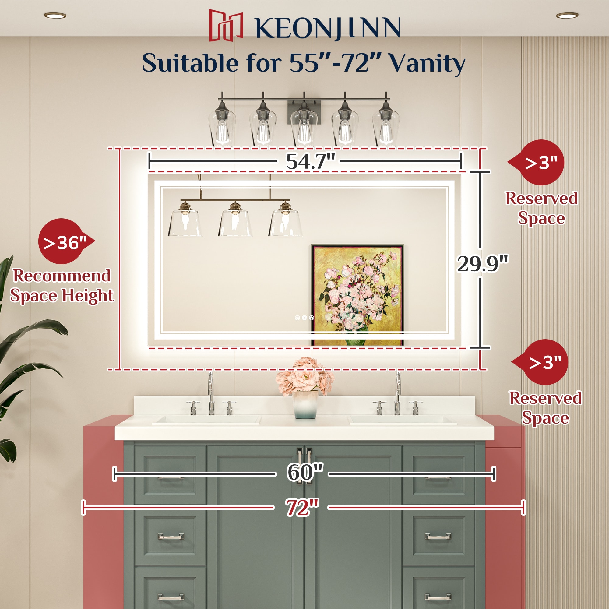 Keonjinn LW-JZ-ZBGSSW-13976 Framed-Bath-Mirrors - View #3