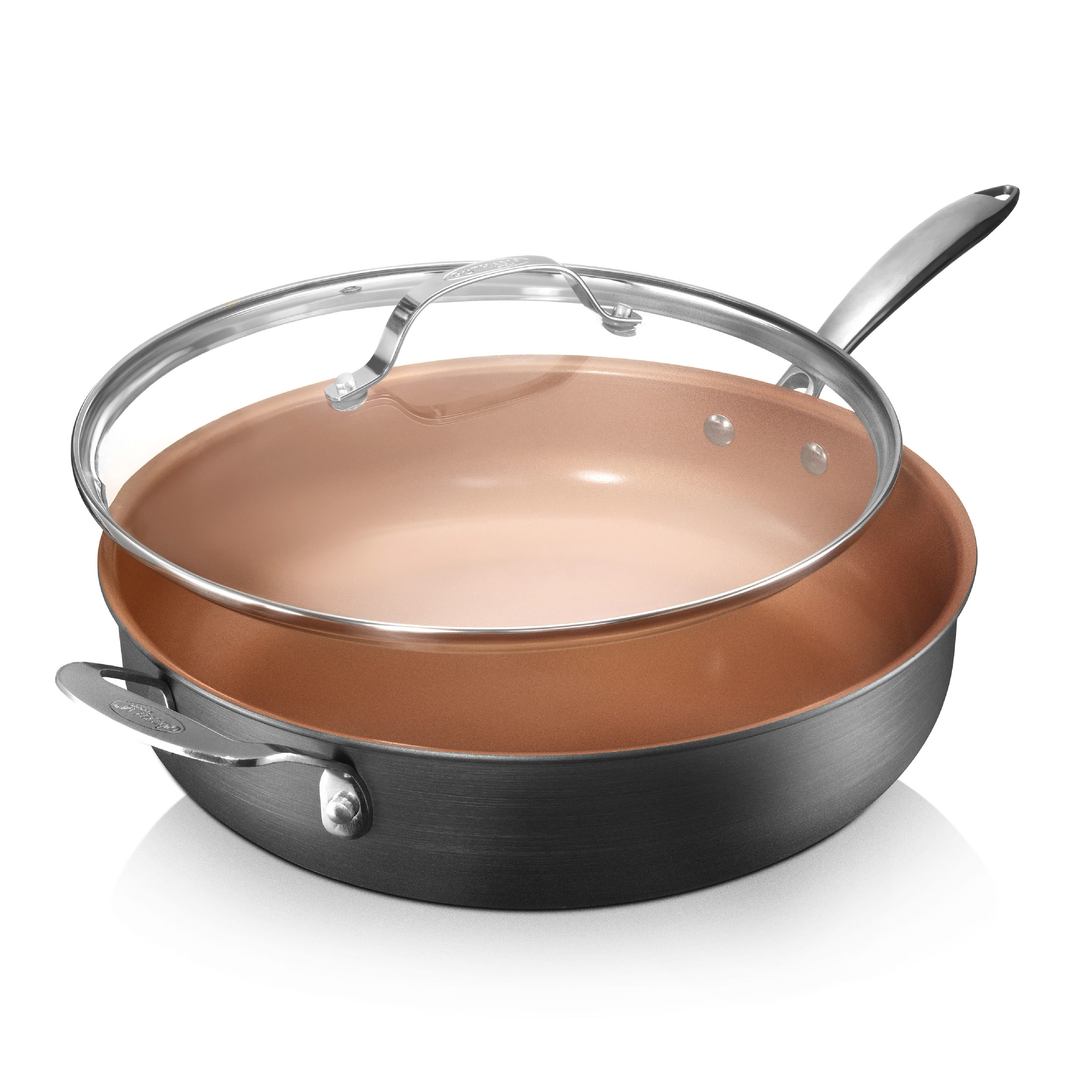 Gotham Steel Hammered Copper 14 Nonstick Family Fry Pan with Helper Handle  and Glass Lid, Oven & Dishwasher Safe & Reviews