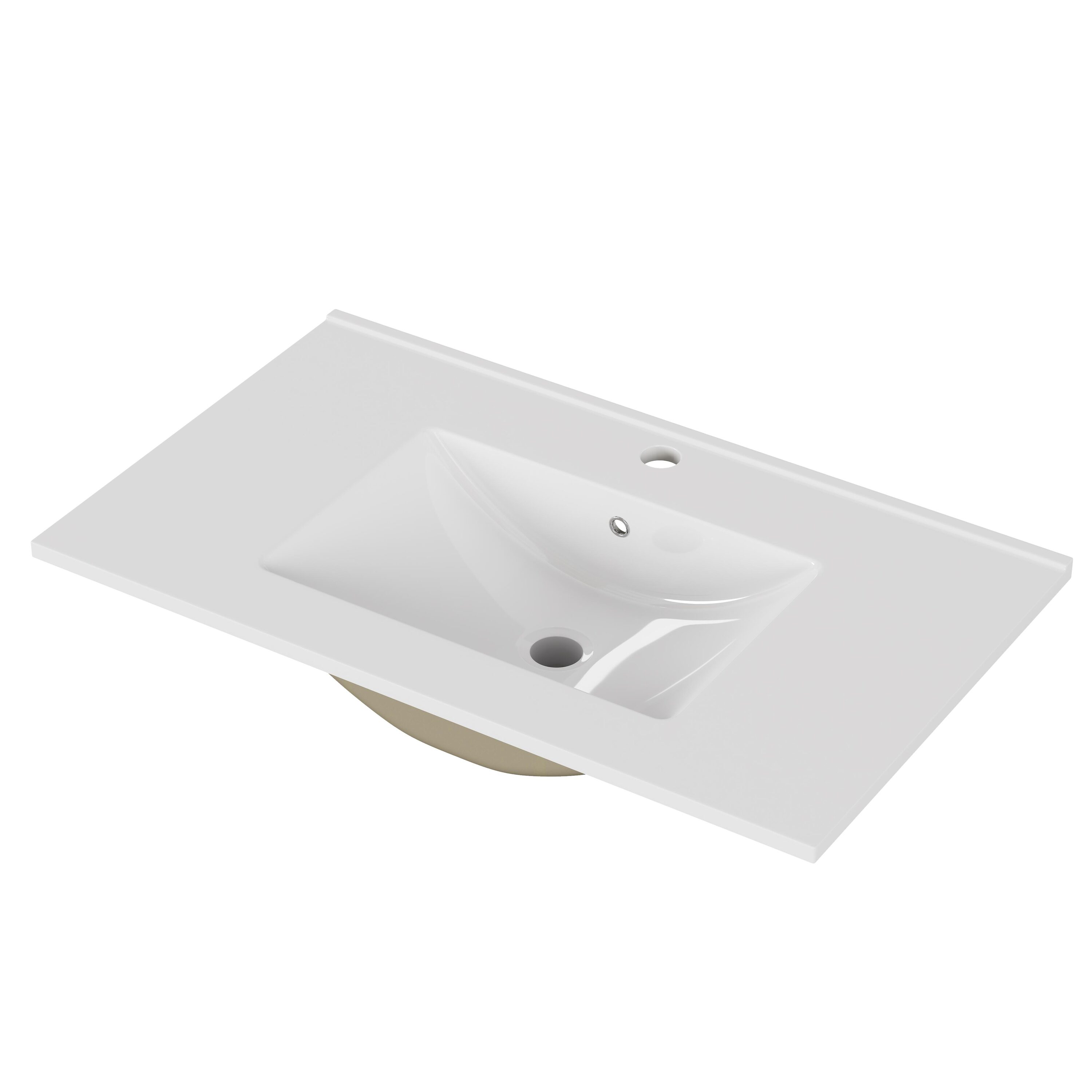 Tahanbath Thirty two Inches white ceramic bathroom sink fits thirty two Inches vanity cabinet built with pre drilled faucet hole minimalist durable surface convenient for regular cleaning maintenance