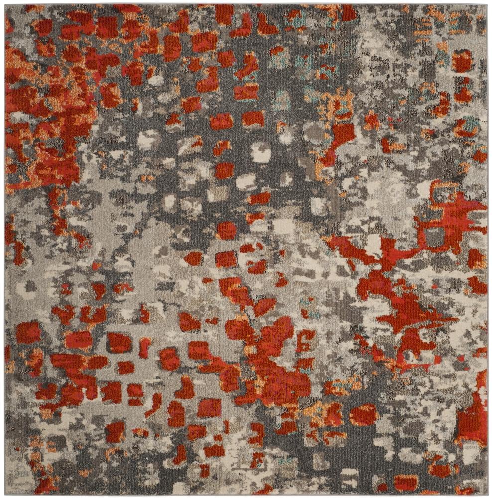 Safavieh MNC225H-7SQ Monaco Gogh 7 x 7 (ft) Loomed Polypropylene Gray/Orange Square Indoor Abstract Bohemian/Eclectic Area rug