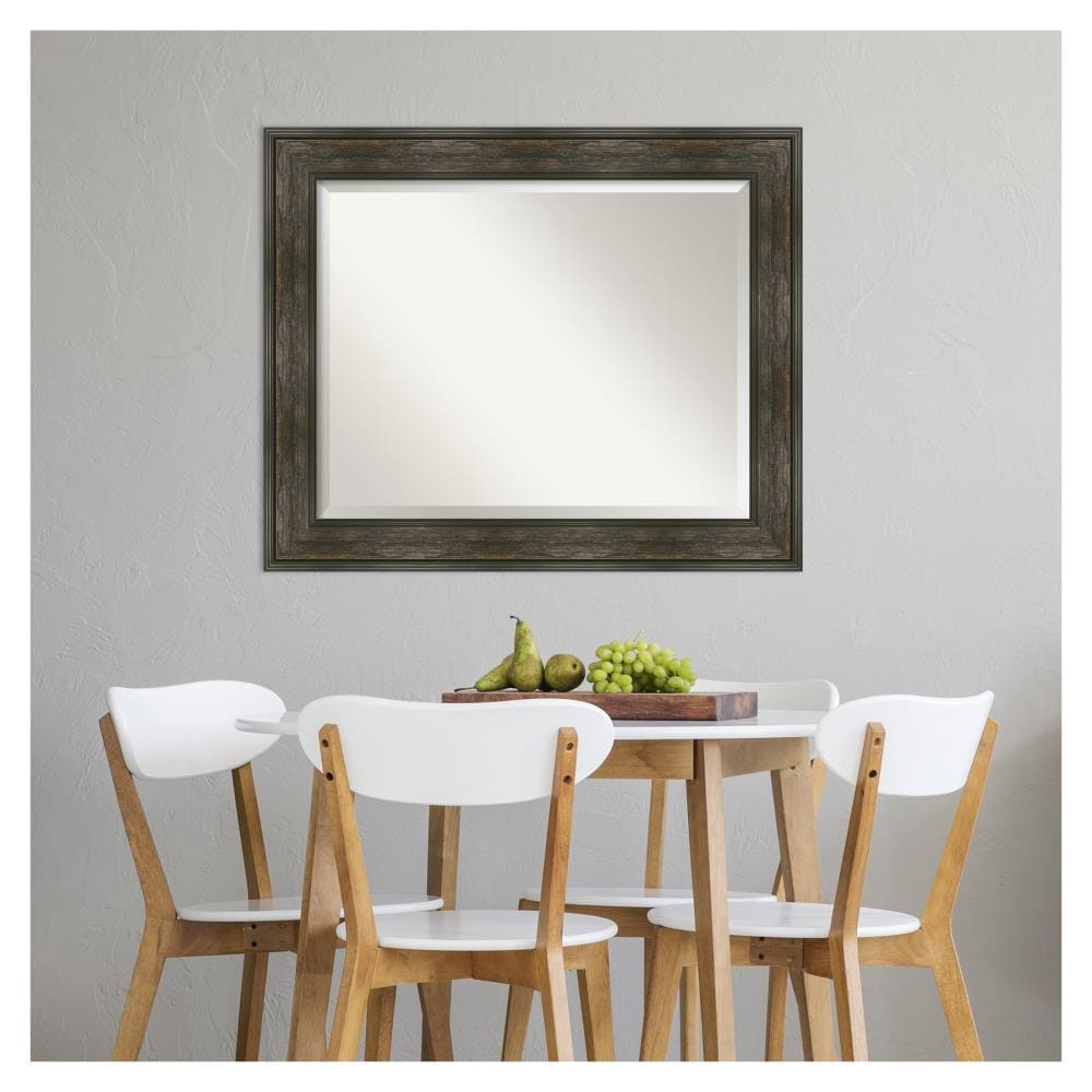 Rail Rustic Char Rectangular Bronze and Silver Bathroom Mirror 34 x 28 in