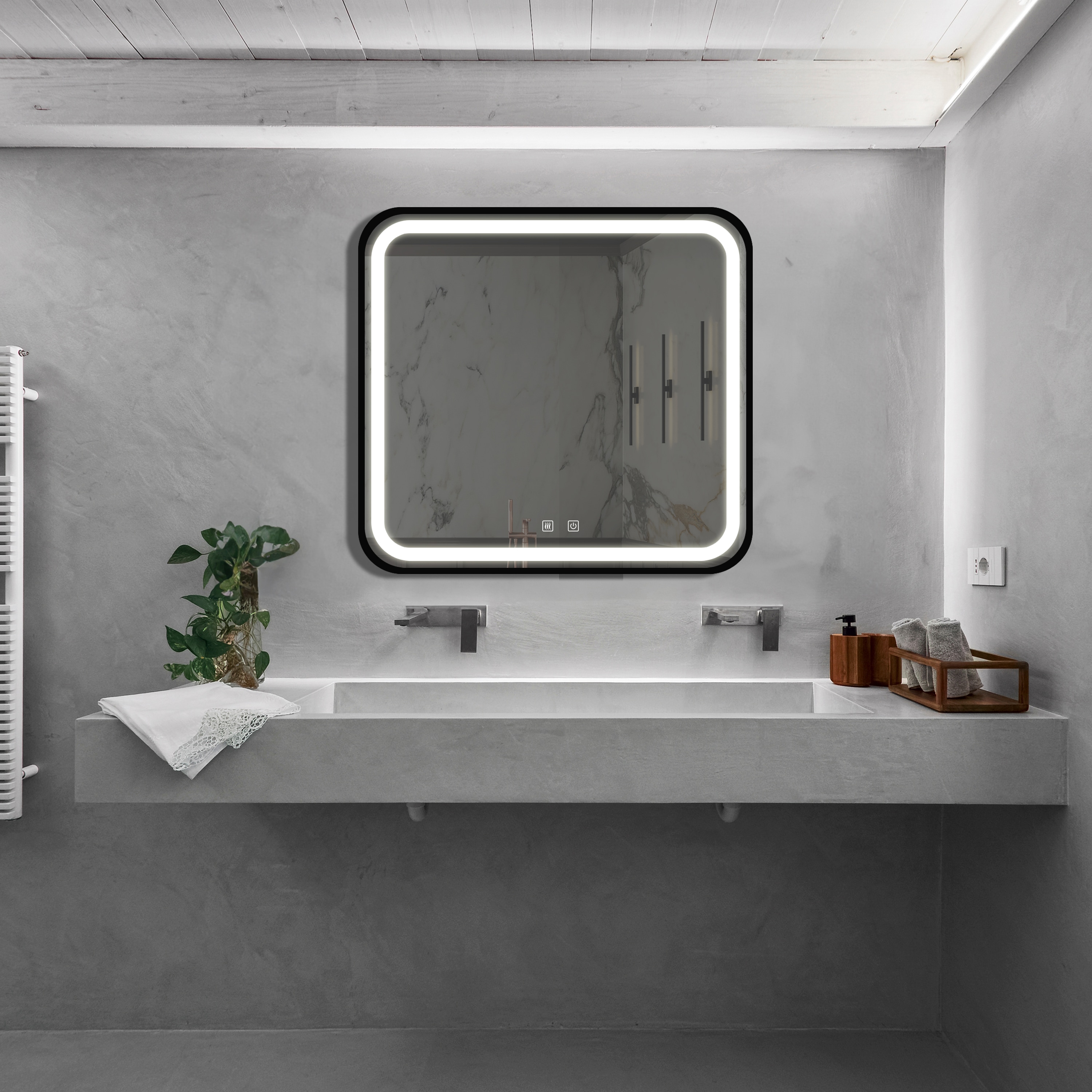 CESICIA W62D59 32-Inches W x 32-Inches H Rectangle Black Framed Wall Mirror