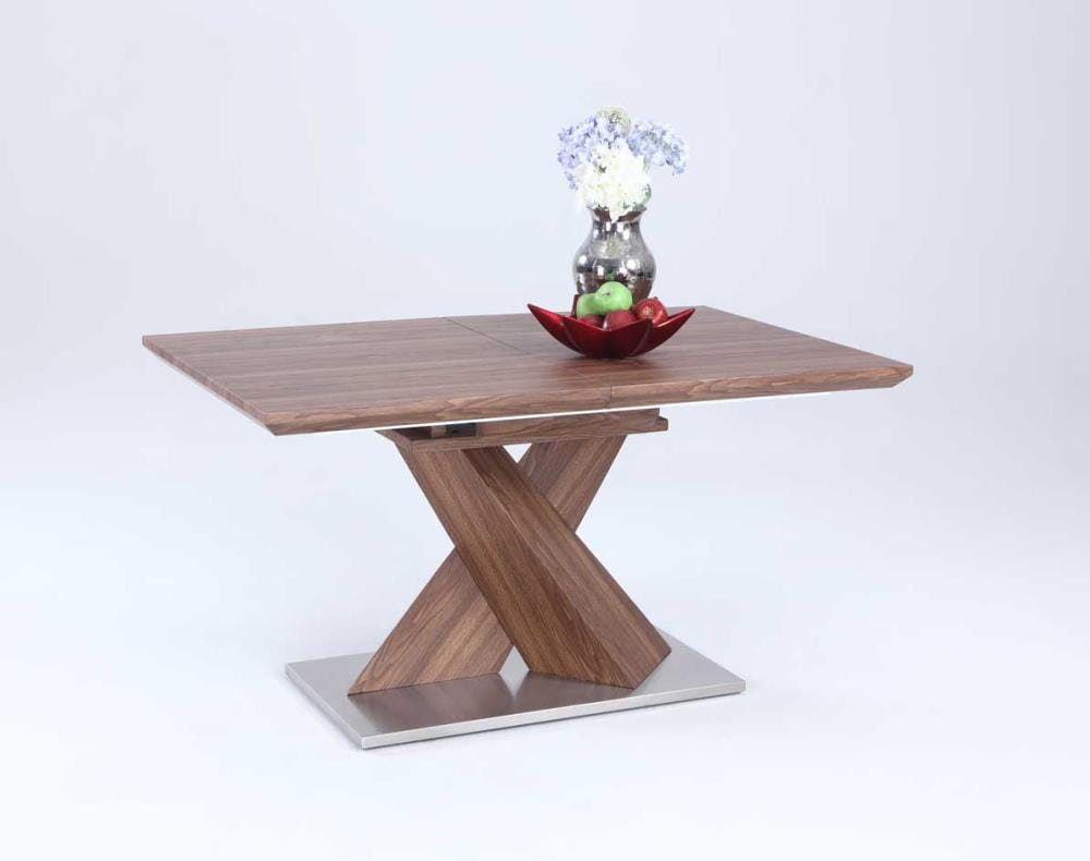Chintaly Imports BETHANY-DT Bethany Walnut Contemporary/Modern Extending Butterfly Leaf Dining Table, Wood Veneer with Walnut Wood Base