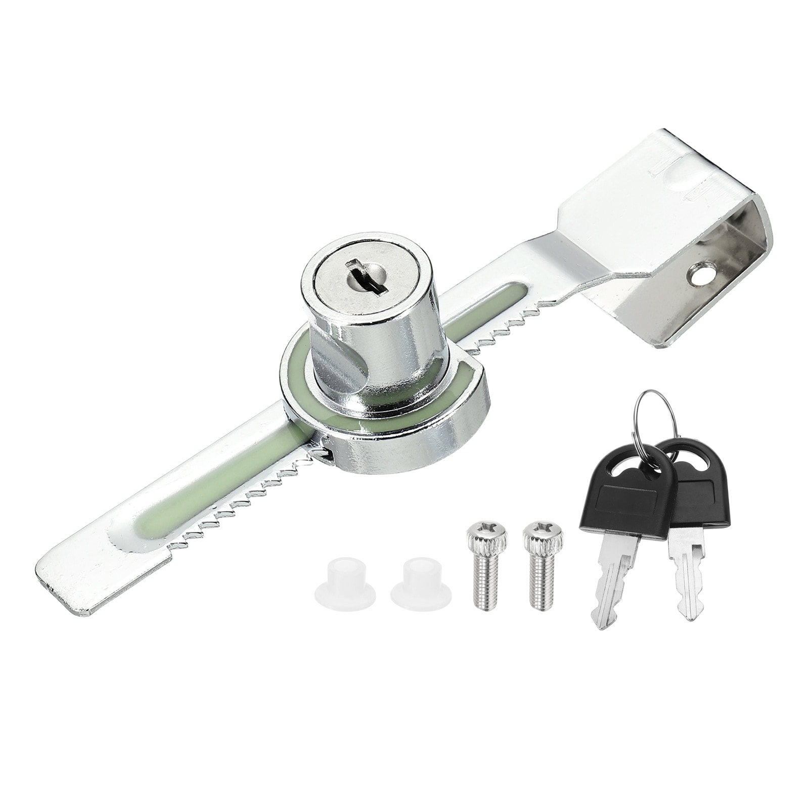 Unique Bargains 0.6inch Sliding Glass Door Ratchet Lock Keyed Alike Luminous Secure Showcase Display Case Lock - No Drill for 5-10mm/ 0.2-0.39 inch Cabinet Stores Glass Door Silver