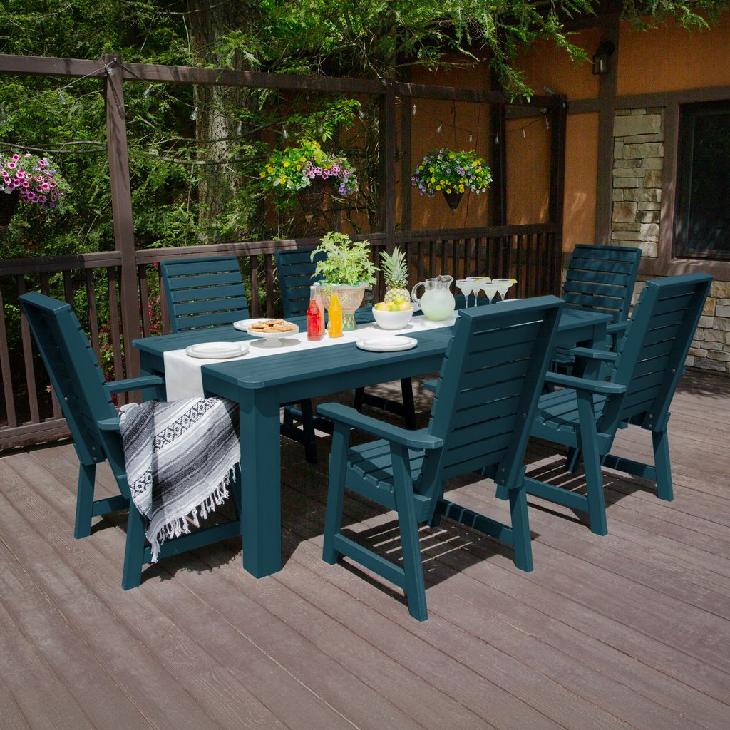highwood AD-ST7WL1CO5AA-NBE Weatherly 7 -Piece Nantucket Blue Patio Dining Set Plastic Rectangle Table with 6 Stationary Chairs