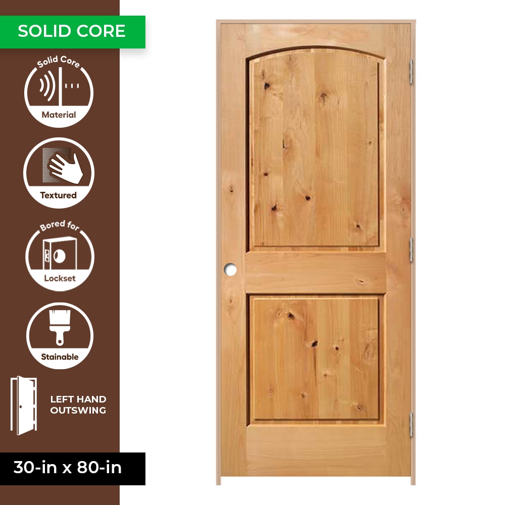 RELIABILT 30-in x 80-in Unfinished 2-panel Arch Top Solid Core Unfinished  Knotty Alder Wood Left Hand Inswing Single Prehung Interior Door in the  Prehung Interior Doors department at