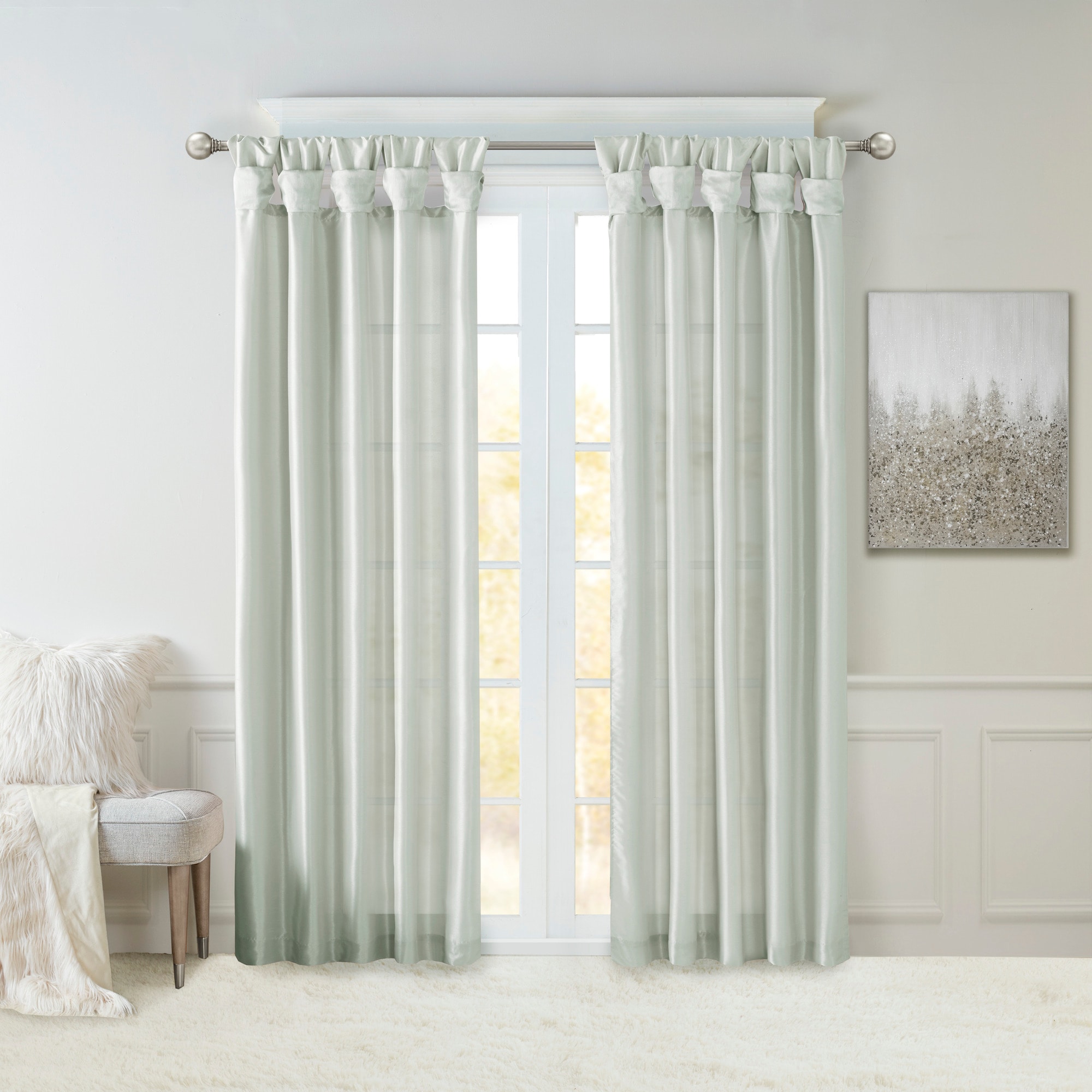 Madison Park MP40-3560 120-Inches Dusty Aqua Interlined Top tab Single curtain panel