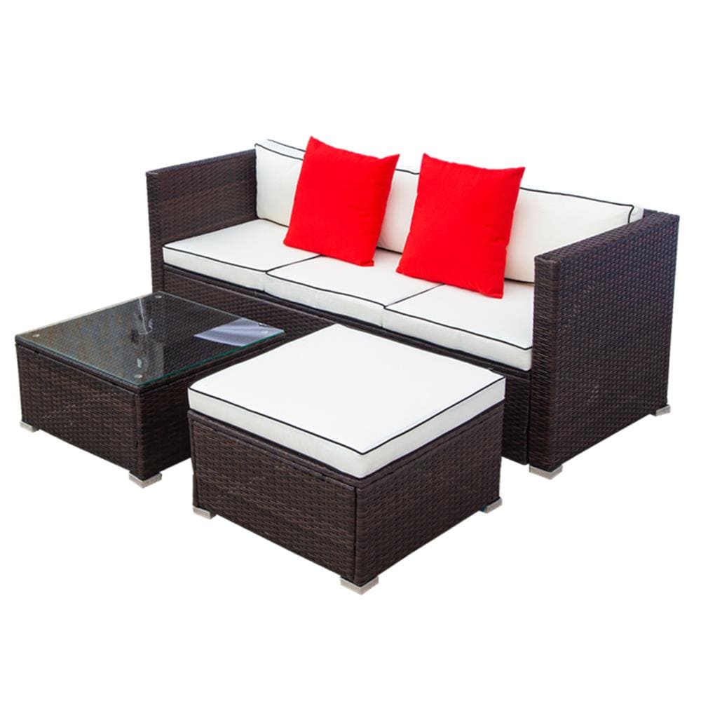 CASAINC EL-W329S00004 3 -Piece Wicker Patio Sofa Conversation Set with Brown Cushions