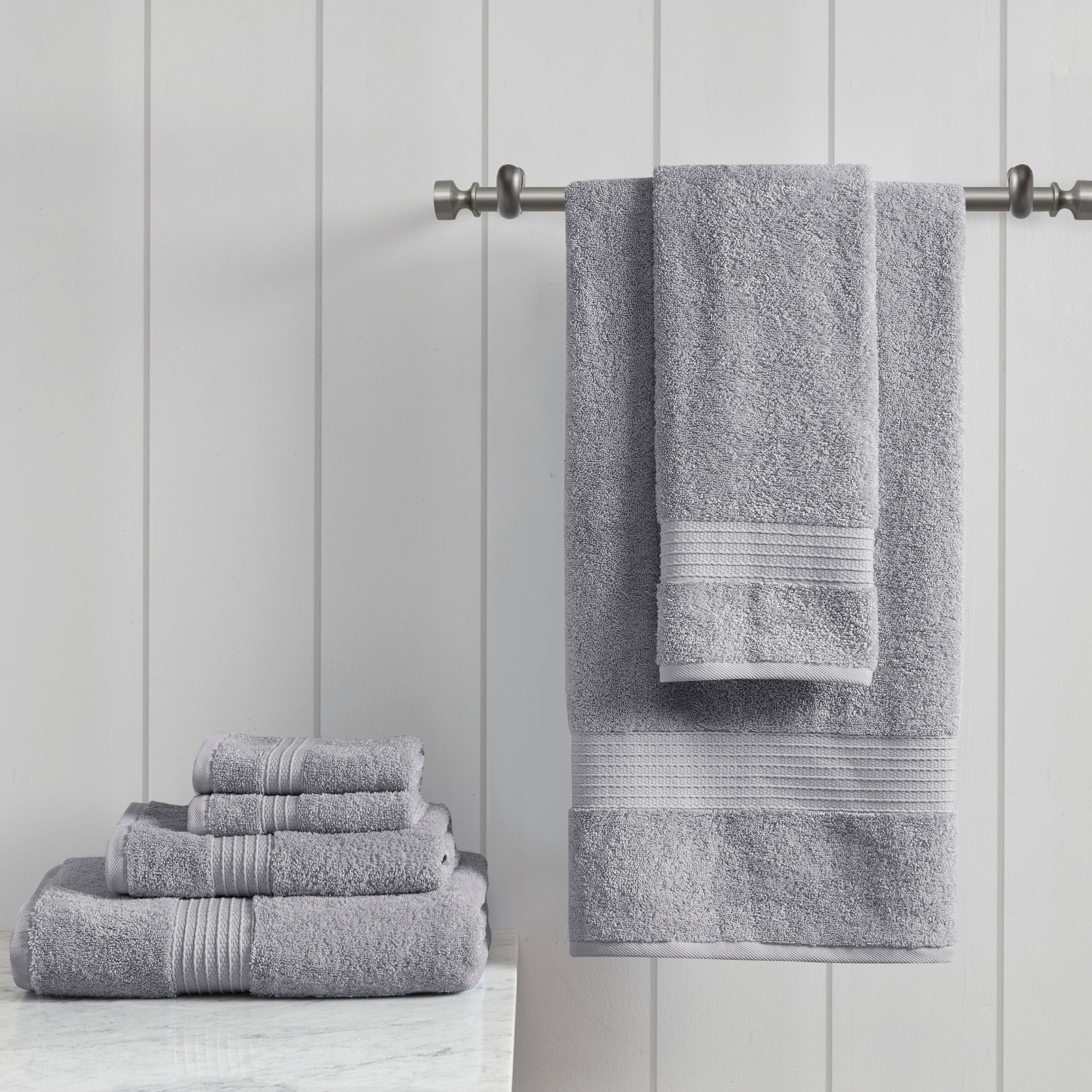 Madison Park MP73-5137 6-Piece Grey Organic Cotton Quick Dry Bath Towel Set