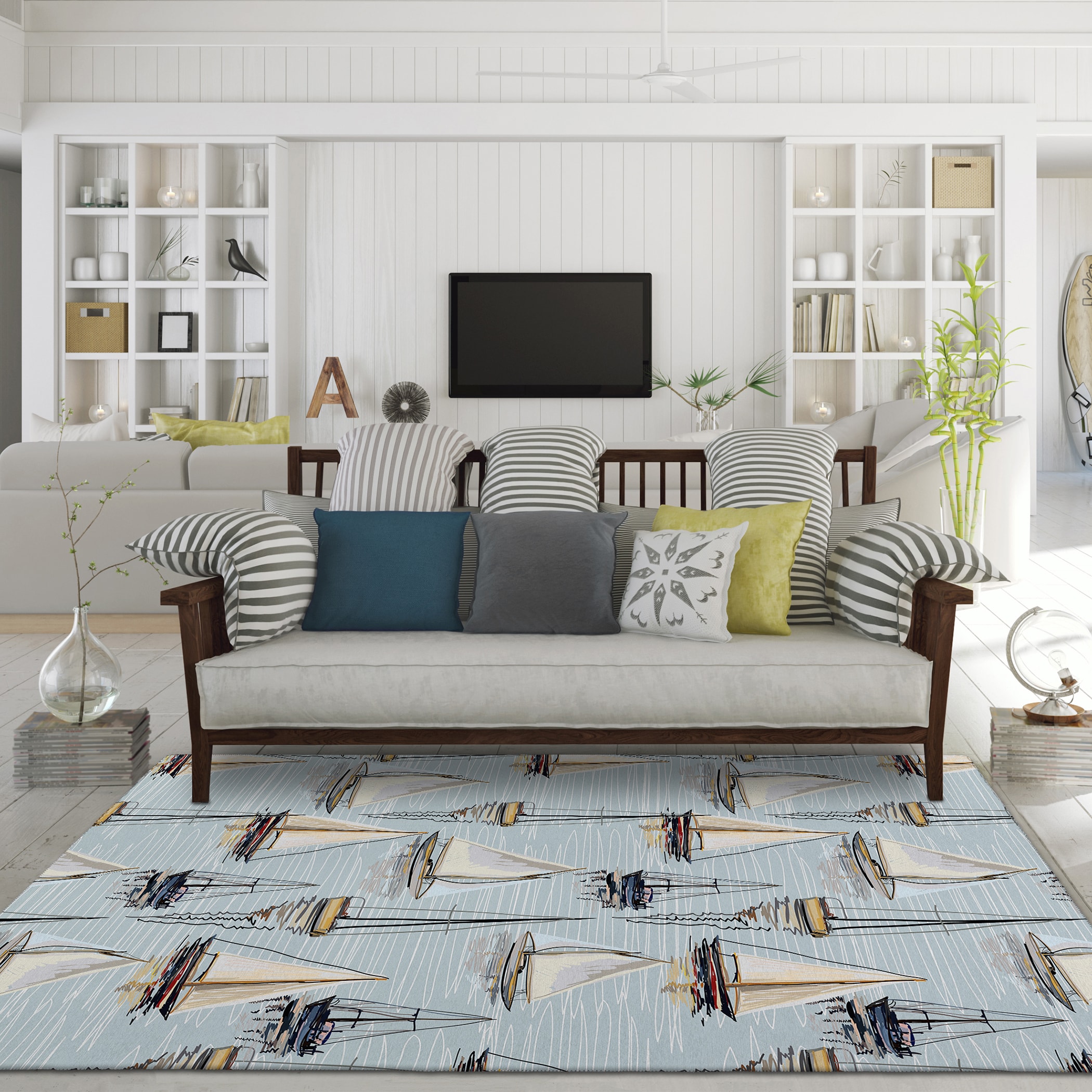 Addison Rugs AHP38SH5X8 Harpswell 5 x 7 (ft) Loomed Polypropylene Blue Rectangular Indoor/Outdoor Tropical Area rug