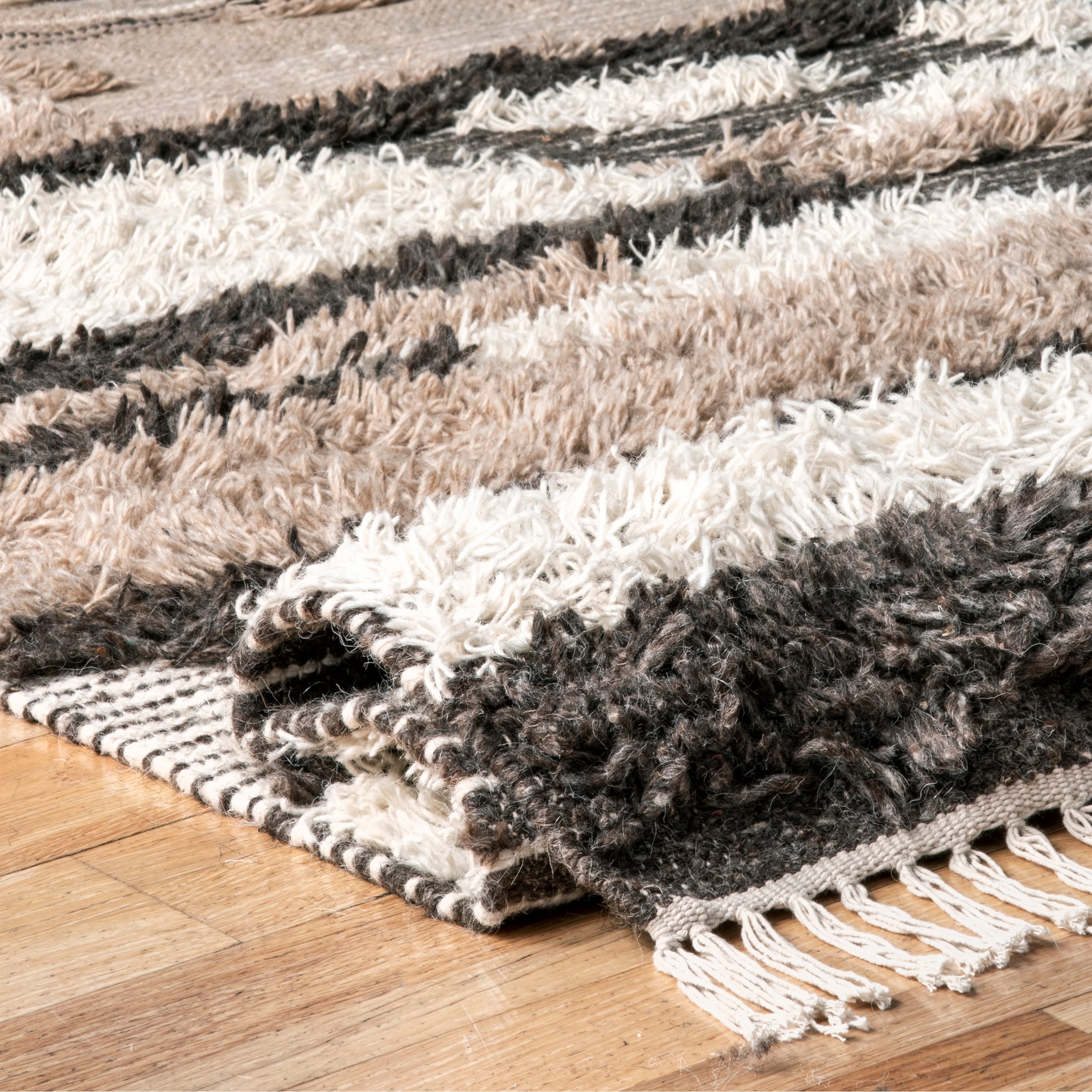 Tatanka Shag Wool Abstract Brown and Beige 4' x 6' Area Rug