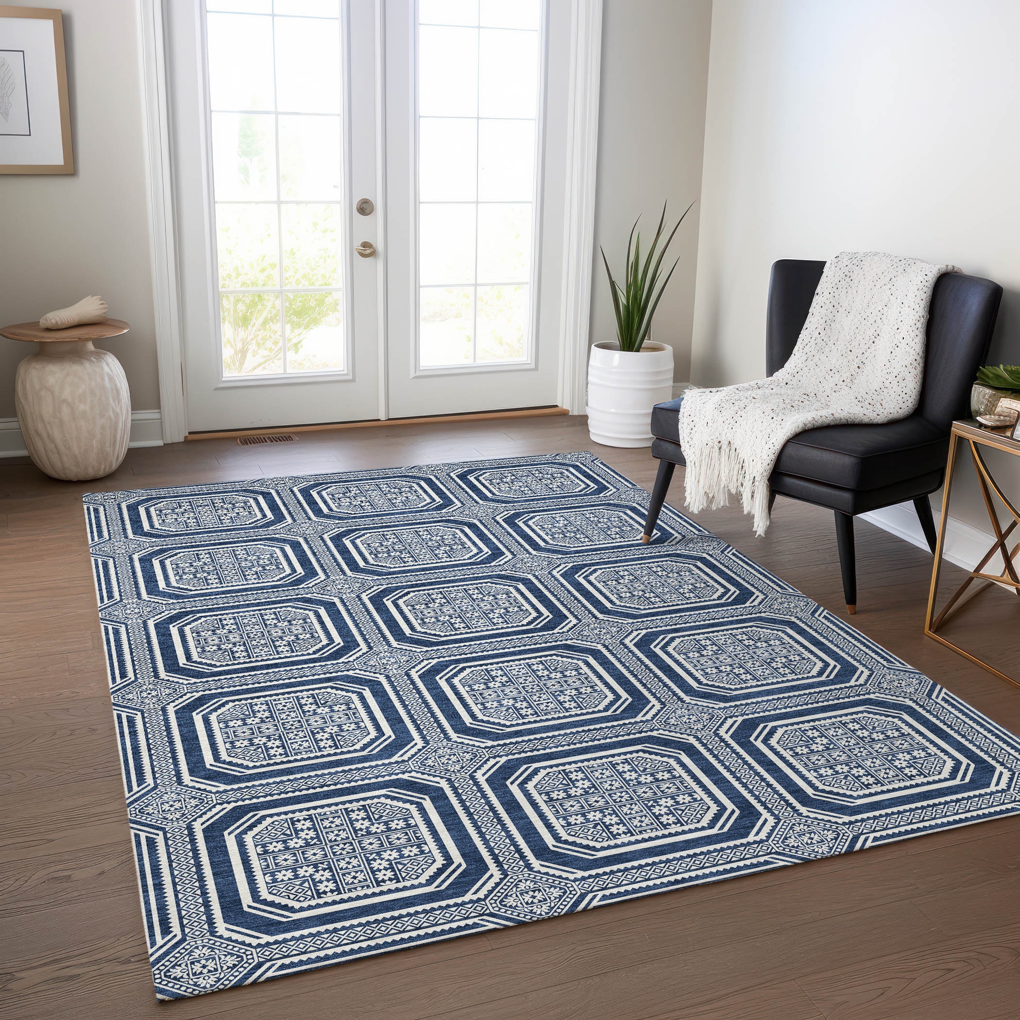 Addison Rugs ACN1459NA3X5 Chantille ACN1459NA 3 x 5 (ft) Polyester Navy Rectangular Indoor/Outdoor Geometric Machine washable Area rug