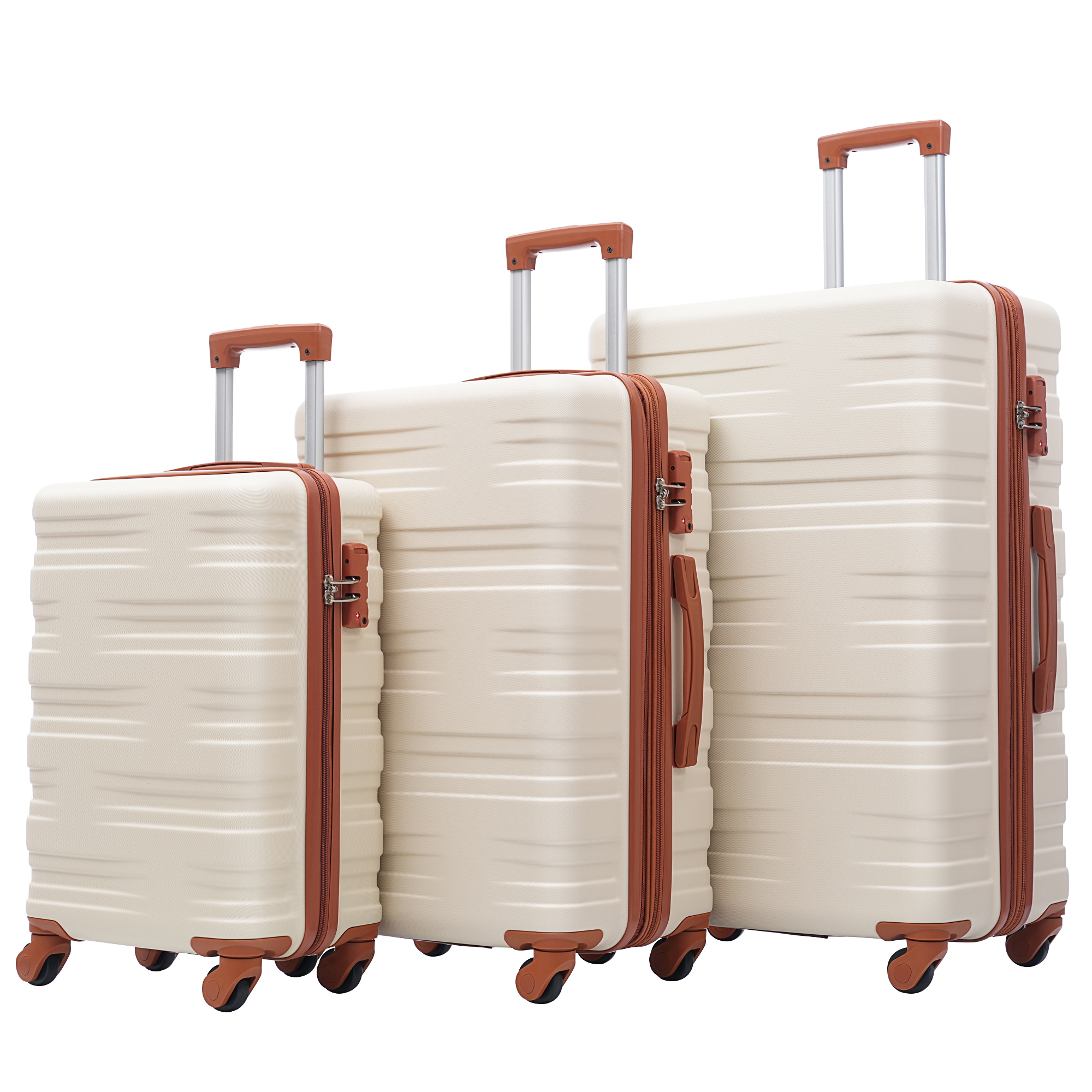 Flynama L-282385AAK 18.5'' x 11.6'' x 29.5'' Brown+White Plastic Hardshell Suitcase set