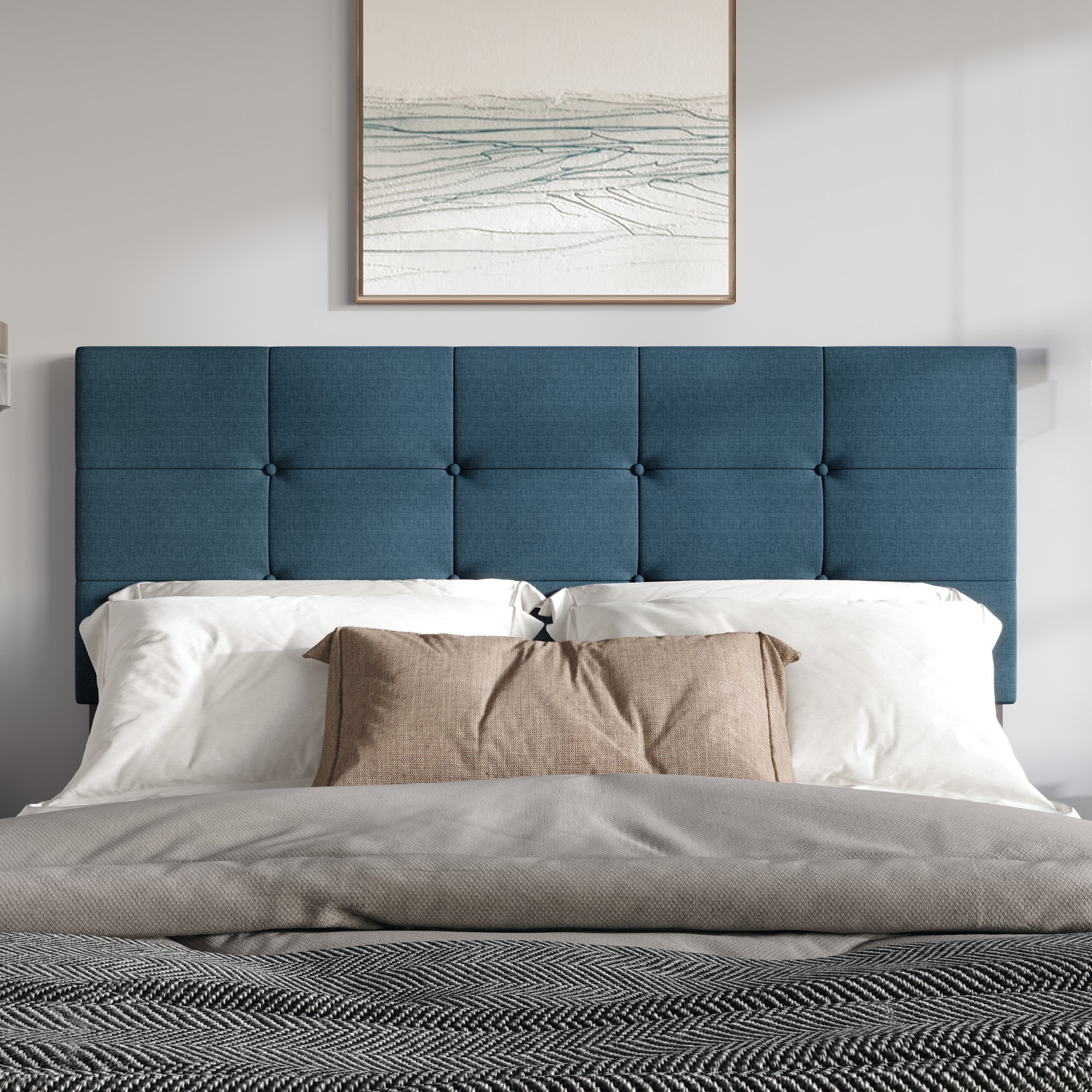 Home Design 80167-111 Dillon Denim Blue Twin Linen Upholstered Headboard