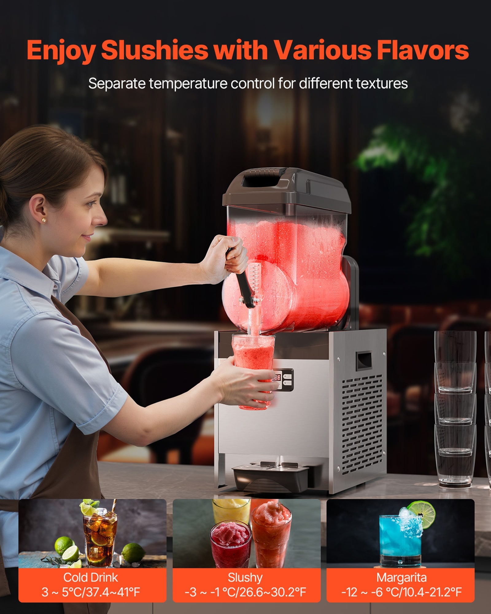 GIVIMO Commercial Slushy Machine 12-L Single Tank Frozen Drink Machine ...