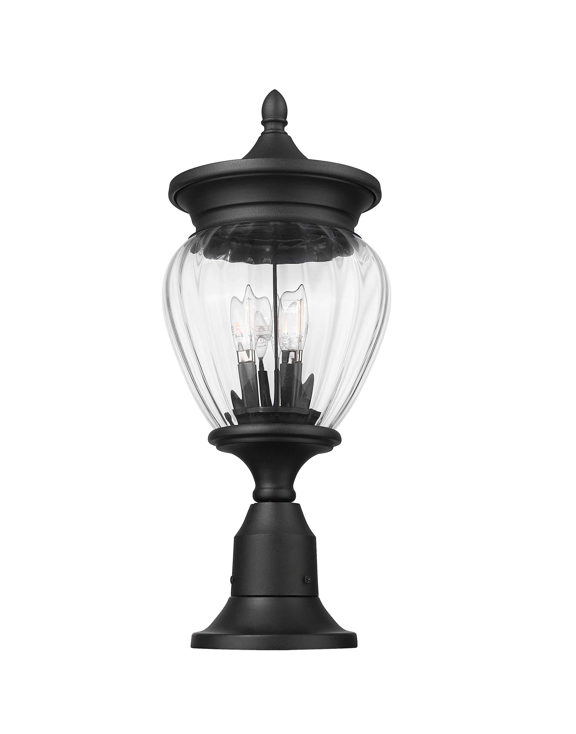 Davina 22.25-Inch Black Aluminum Pier Mounted Outdoor Light with Ribbed Glass