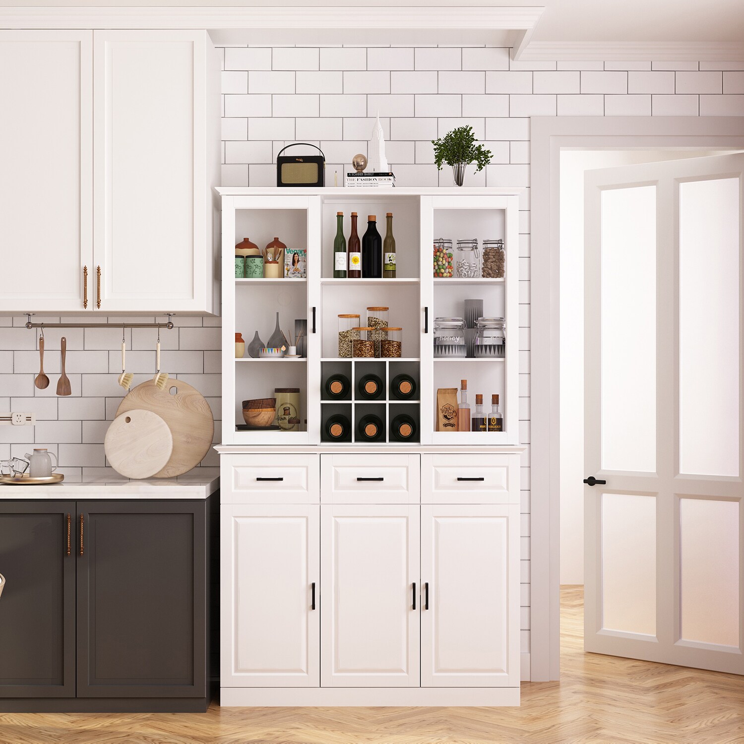 Home Source Industries Contemporary/Modern White and Walnut Kitchen Hutch  with Wine Storage in the Dining & Kitchen Storage department at