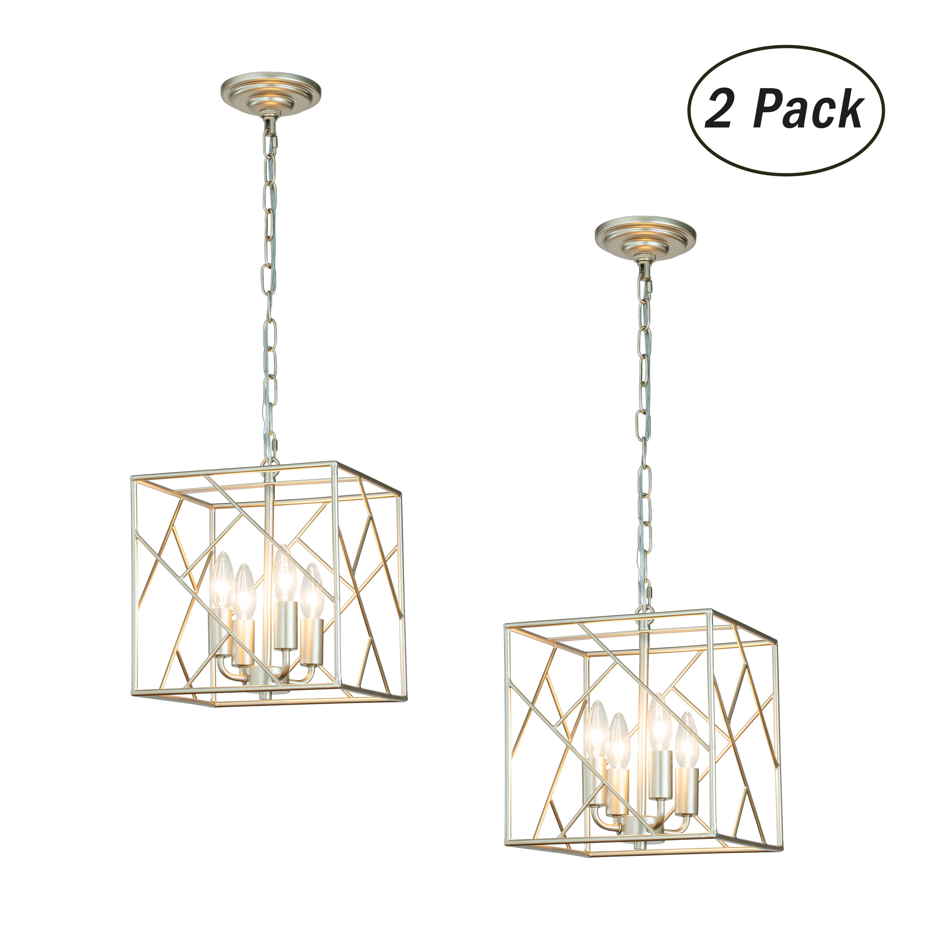 AloaDecor Lighting L7184D28CS01A 4 -Light Antique Silver Industrial Square Medium Hanging Pendant light