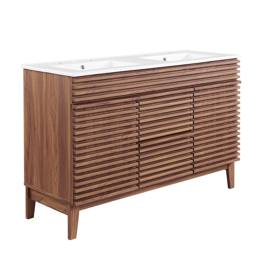Modway  Render 48-in Double Sink Bathroom Vanity in Walnut White