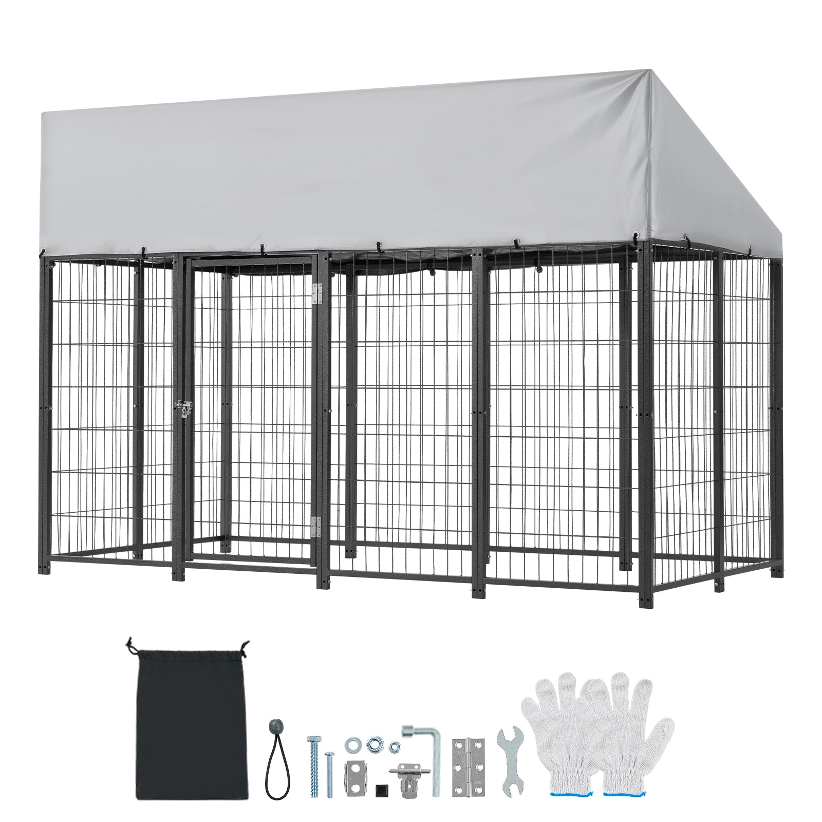 GIVIMO Outdoor Dog Kennel 7.87 x 3.94 x 5.4-ft Large Heavy Duty Steel Dog Run with Secure Lock and Waterproof UV-Resistant Roof Cover Pet Crate Cage for Large Dogs