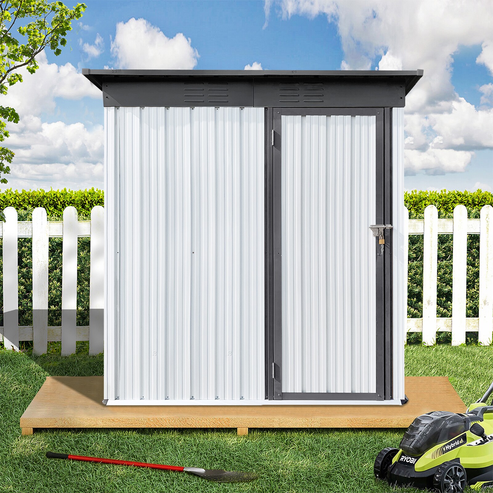 WELLFOR 5.4 ft x 2.75 ft White Metal Lean-to Storage Shed with ...