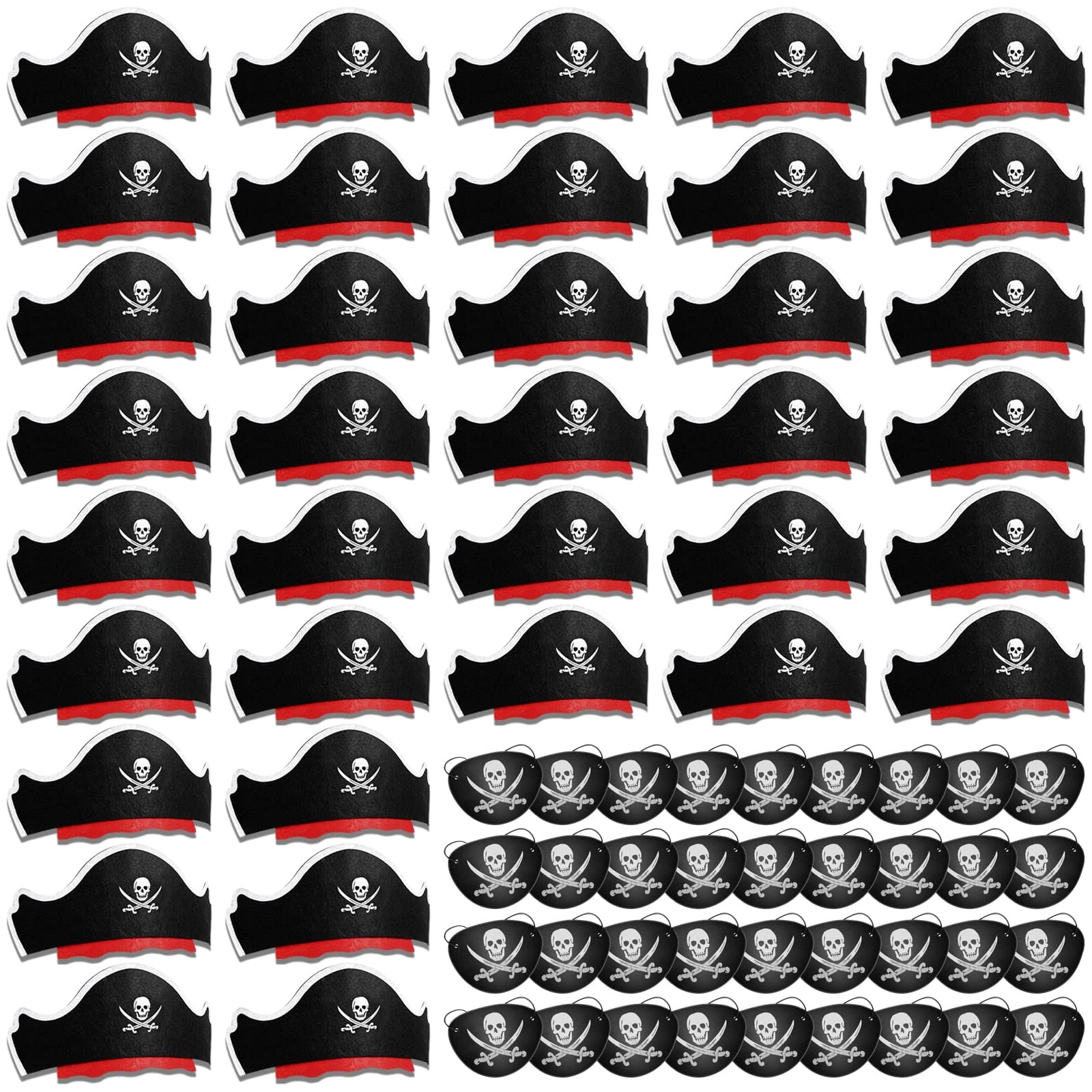 Afoxsos  72 pcs Pirate Hat with Eye Mask standard Black Costume Cap Accessories for Pirate Party Cosplay Caribbean Dress Up Halloween School Play