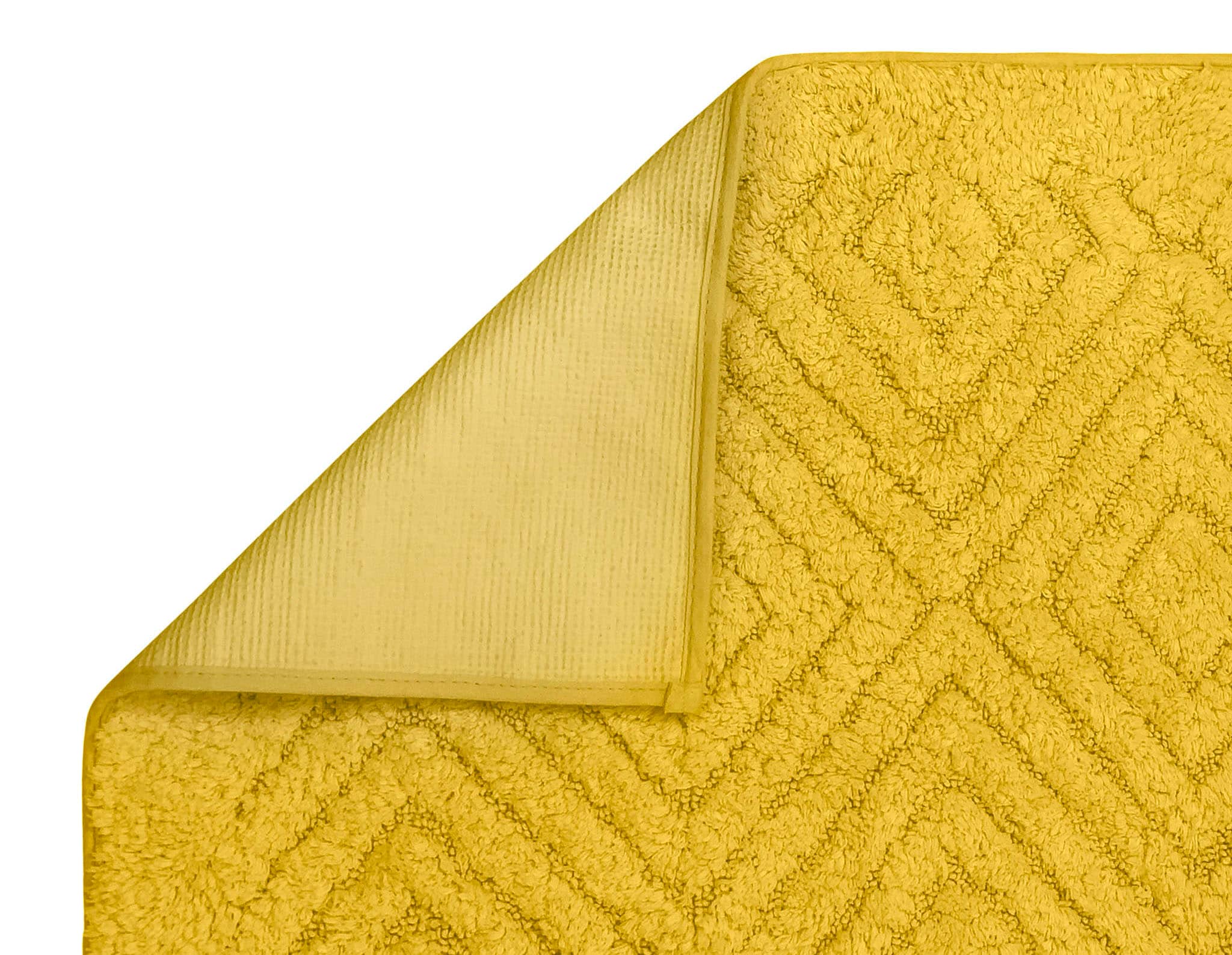 Yellow Diamond Pattern Cotton Bath Rug Set with Non-Slip Backing