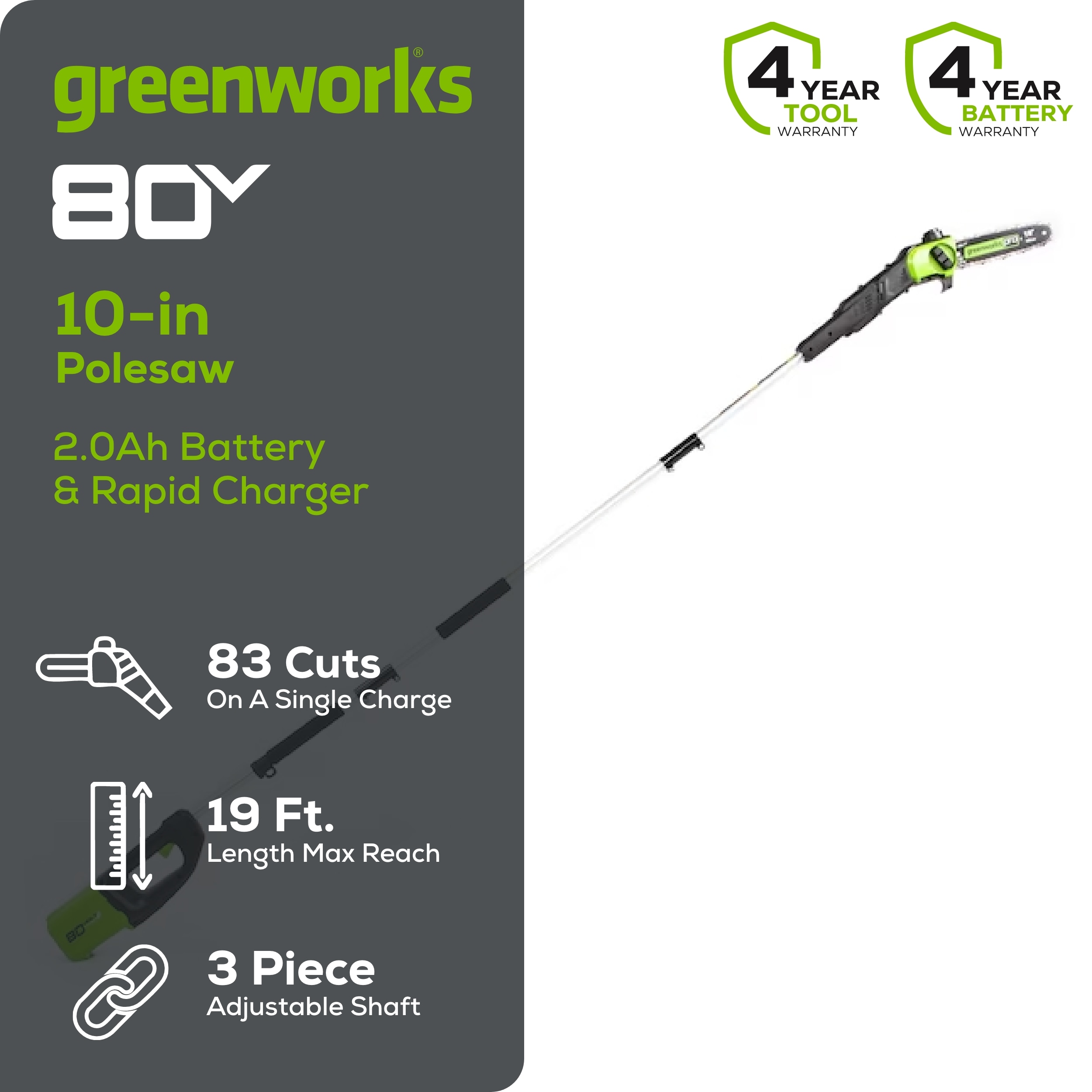 Greenworks Pro PS80L210 Cordless-Pole-Saw - View #2