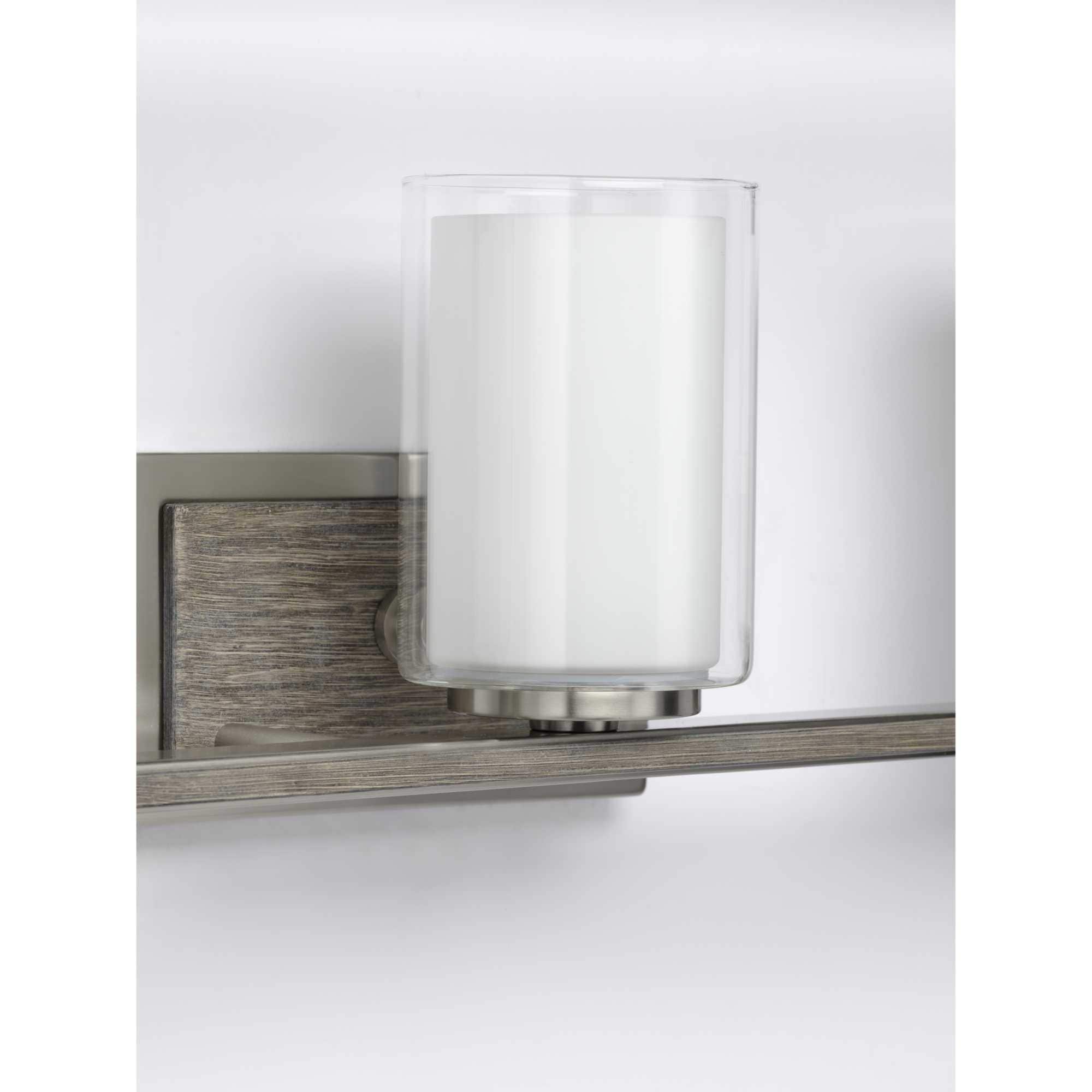 Mast 24" Brushed Nickel 3-Light Bath Vanity with Clear and Etched Glass Shades