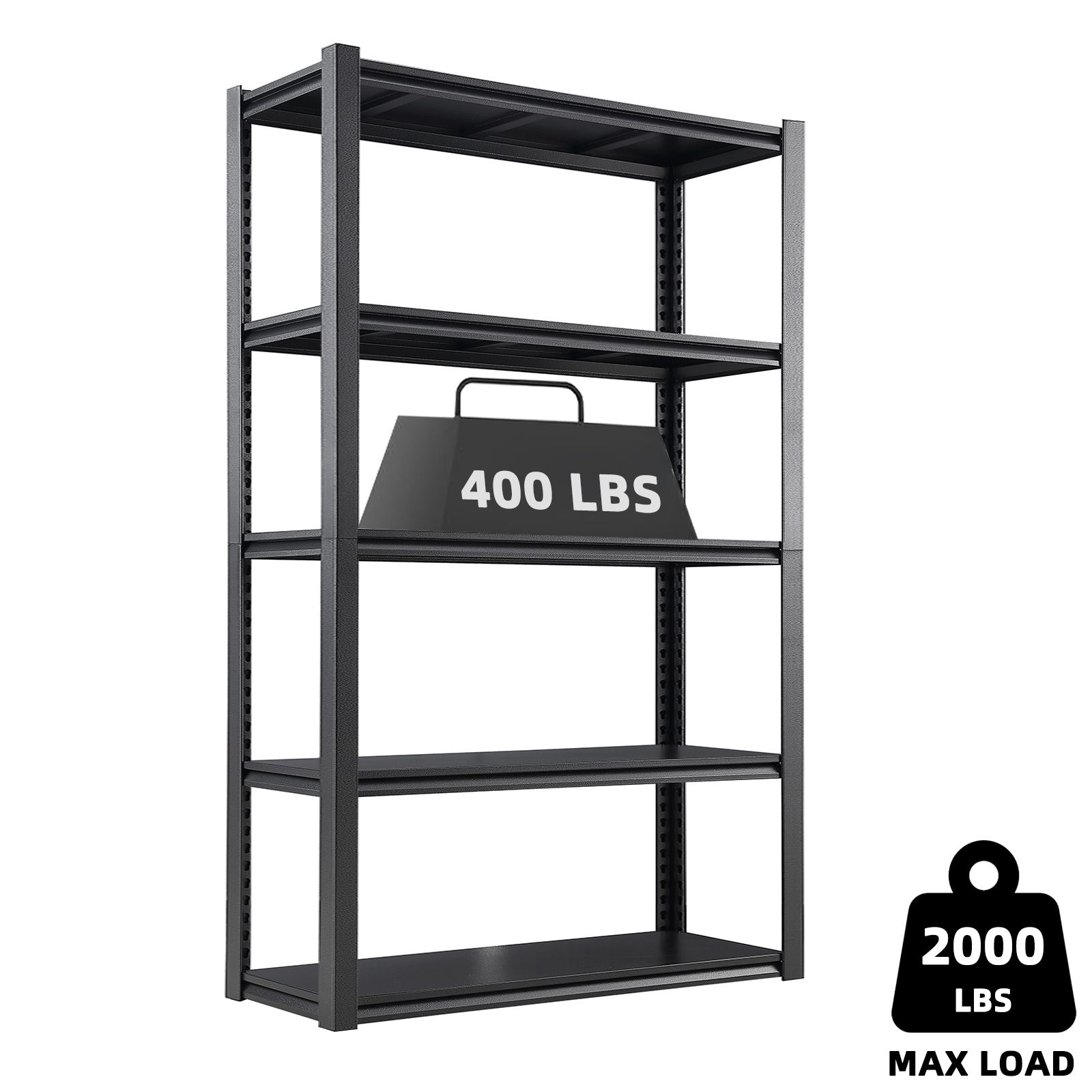 Maocao Hoom 47.2-in W x 18-in D x 78-in H 5 -Tier Heavy Duty Black Metal Utility Shelving Unit