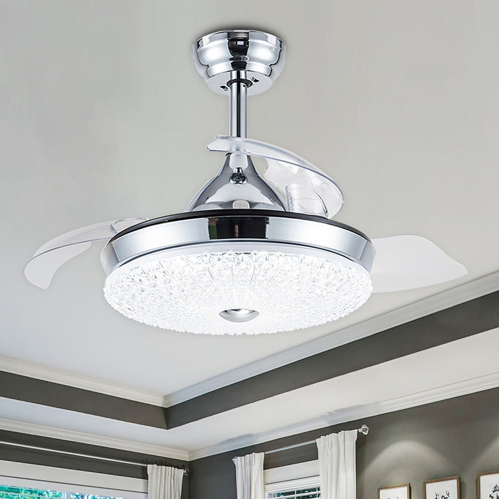 Cusp Barn BD3657-C BD3657 36-Inches Chrome with ABS Plastic Blades Color-Changing Indoor Downrod mount Standard Ceiling Fan With Light and Remote ( 3 -Blade)