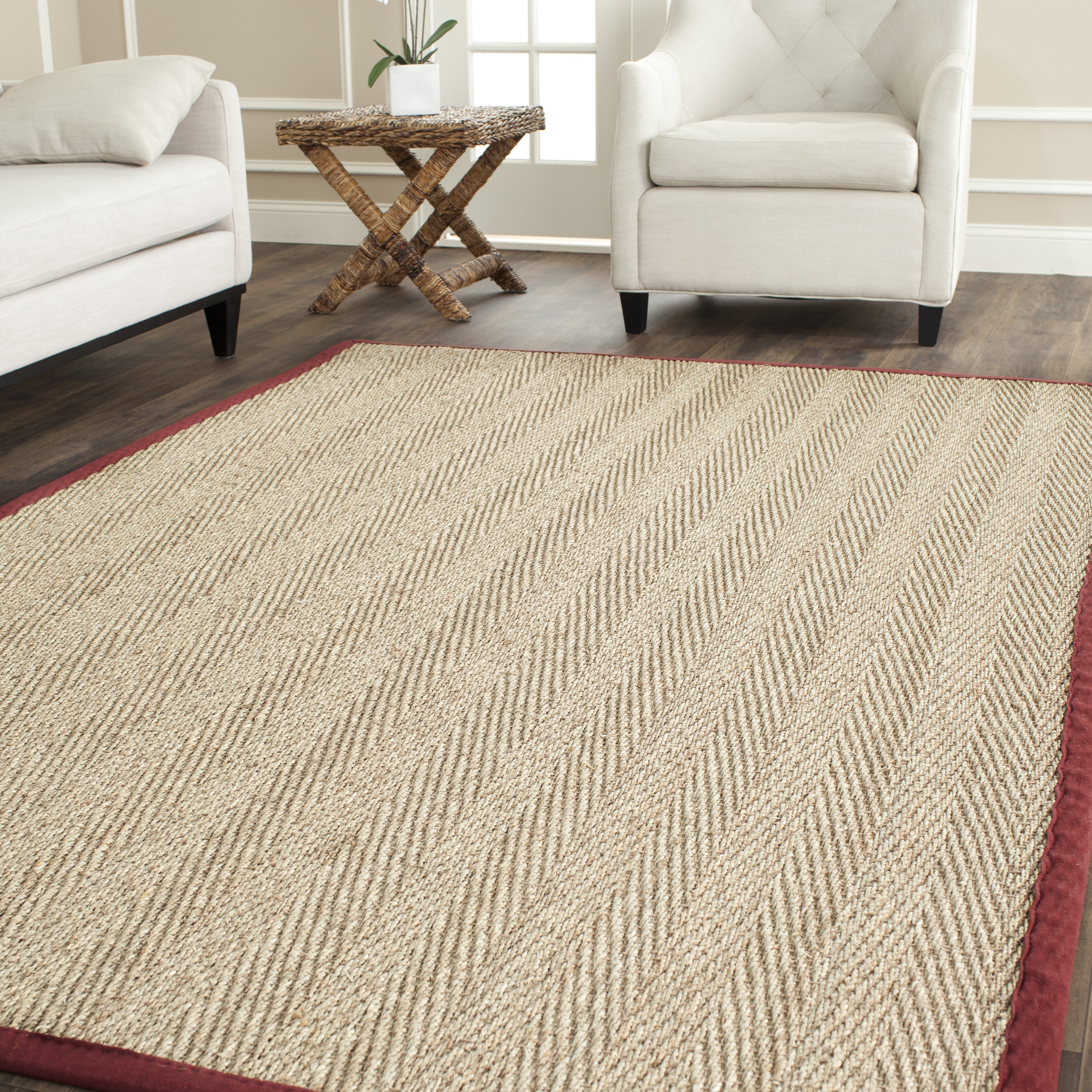 Safavieh NF115D-6 Natural Fiber Montauk 6 x 9 (ft) Loomed Seagrass Natural/Red Rectangular Indoor Chevron Coastal Area rug