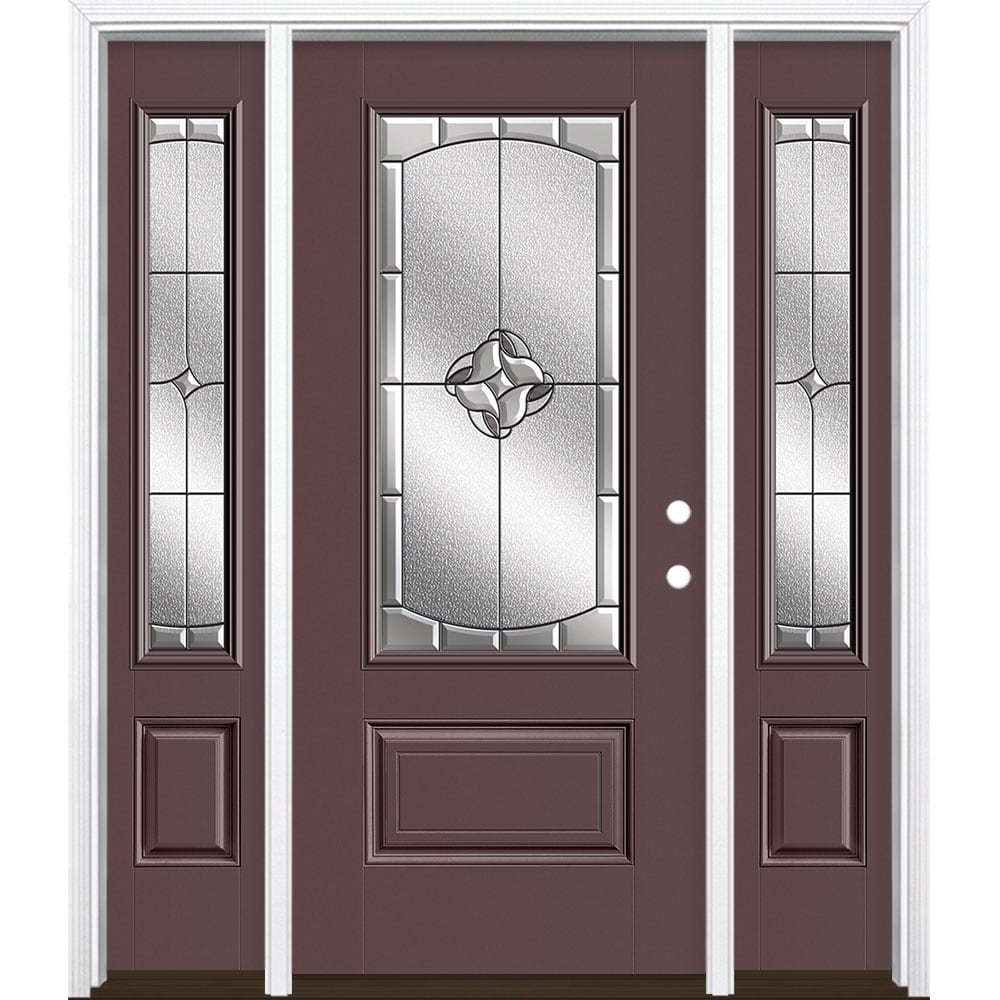 Masonite 3423061 Rozet 60-in x 80-in Fiberglass 3/4 Lite Left-Hand Inswing Currant Painted Prehung Front Door with Sidelights with Brickmould Insulating Core